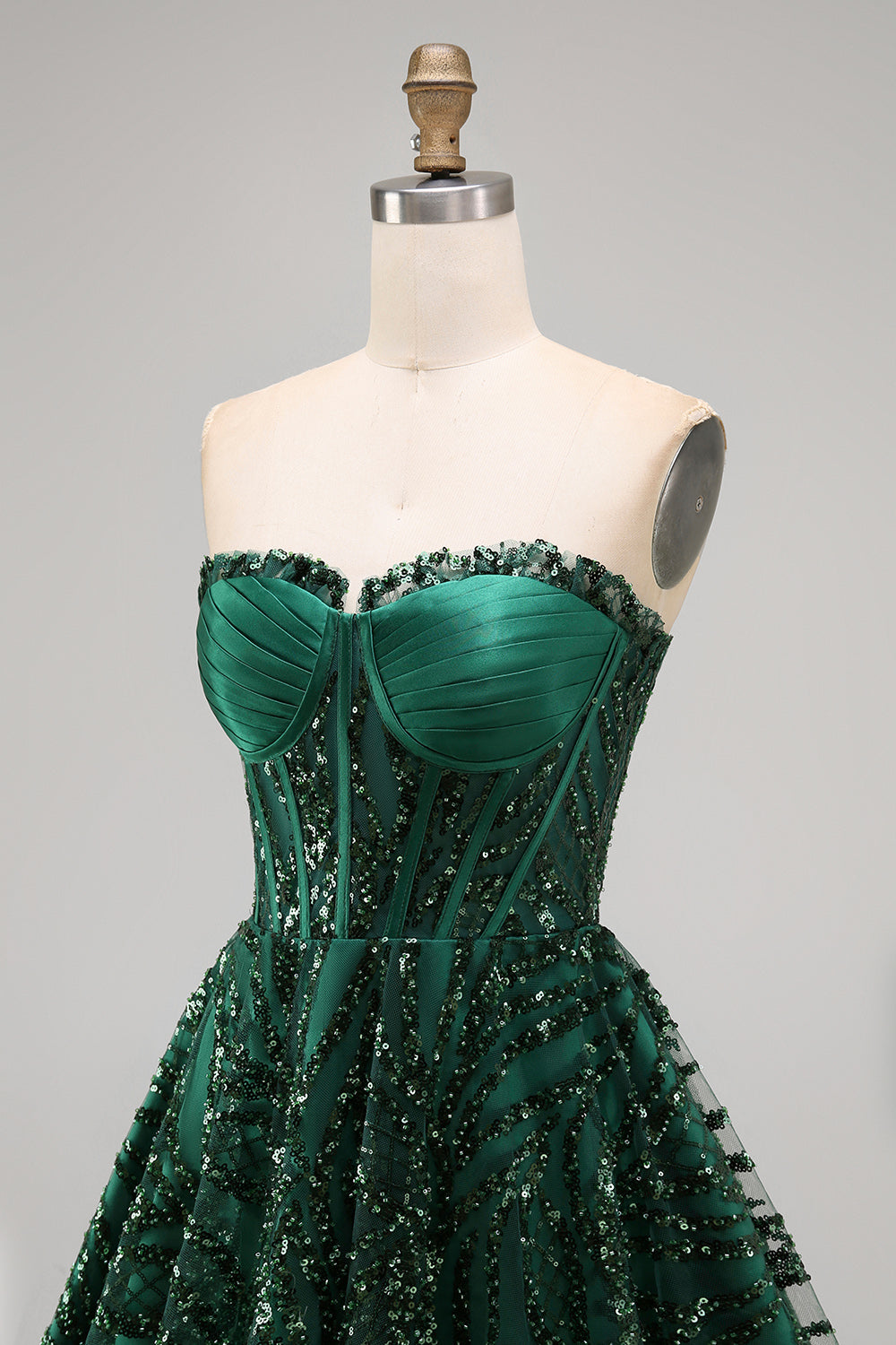 Sparkly A-Line Dark Green Corset Sweetheart Sequins Homecoming Dress