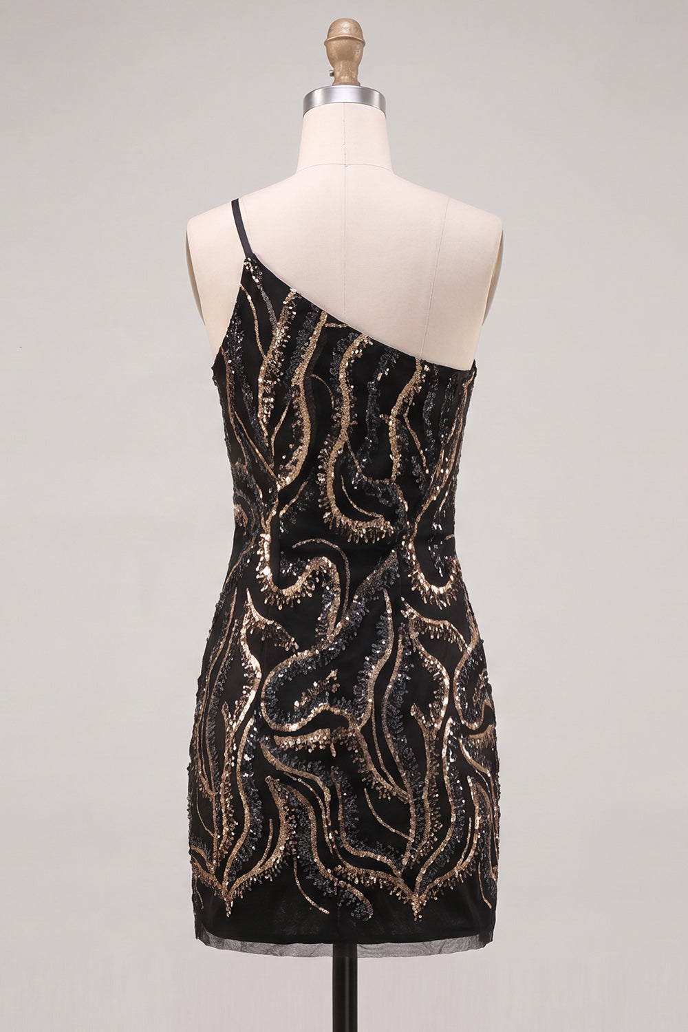 Robe de soirée moulante noire asymétrique à sequins scintillants