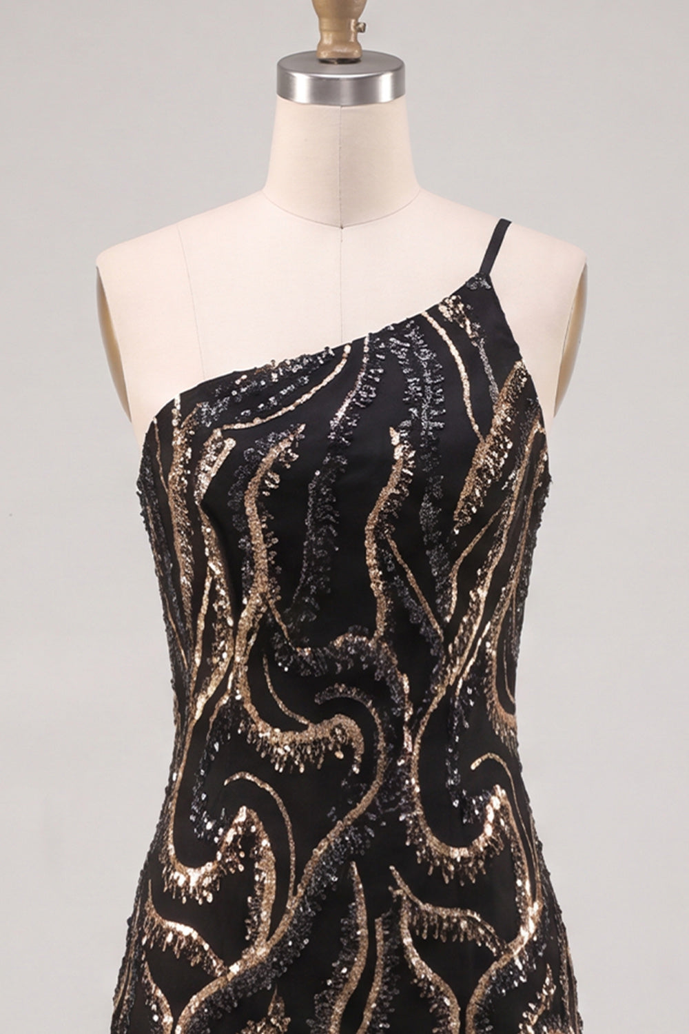 Robe de soirée moulante noire asymétrique à sequins scintillants