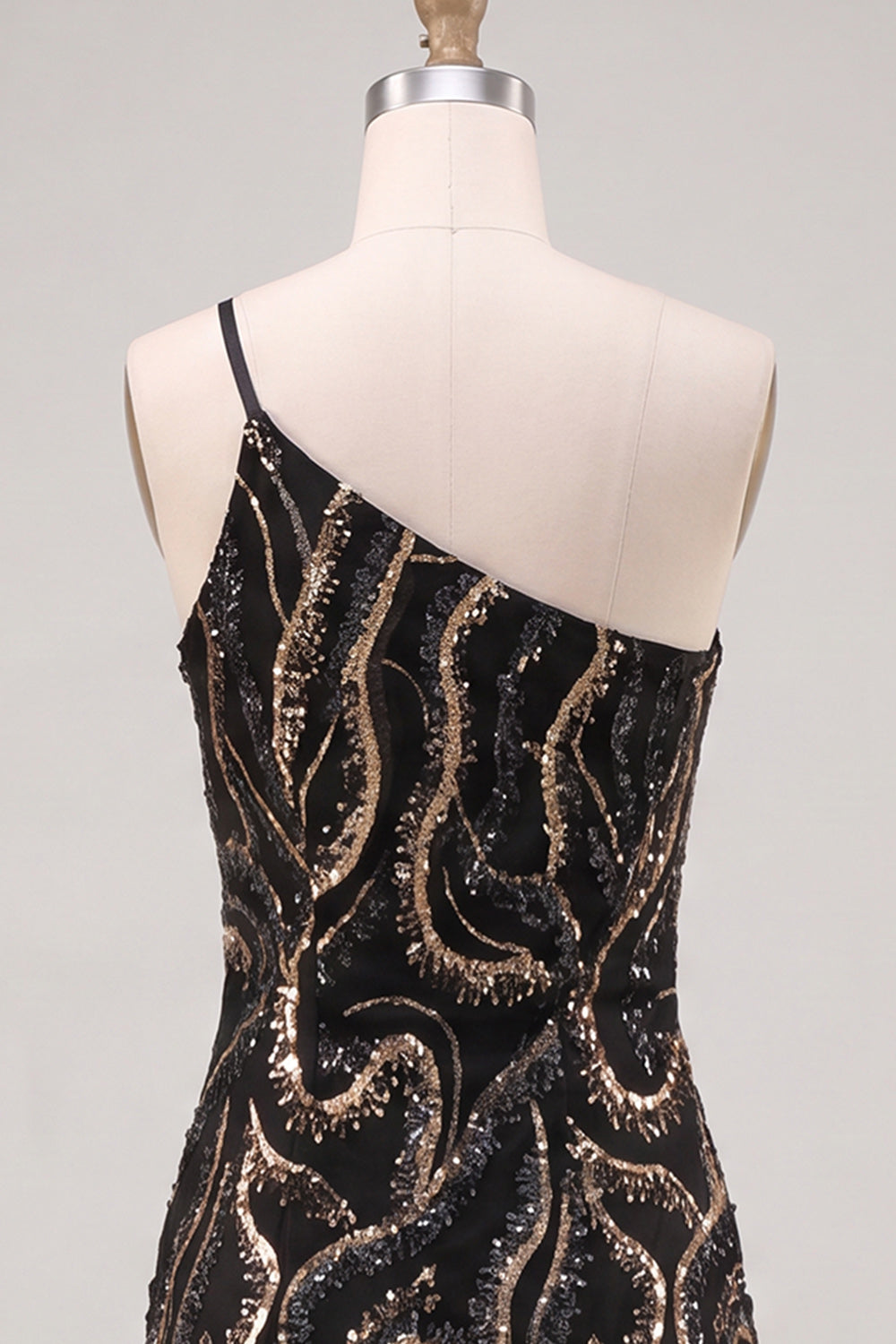 Robe de soirée moulante noire asymétrique à sequins scintillants