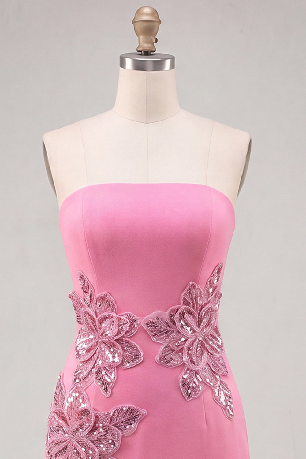 Pink Strapless Floral Bodycon Sequins Homecoming Dress