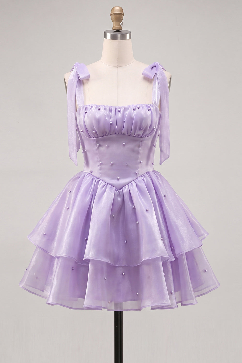 Lilac Pearl Mini Fairy Tale Tiered Homecoming Dress with Lace Up Back