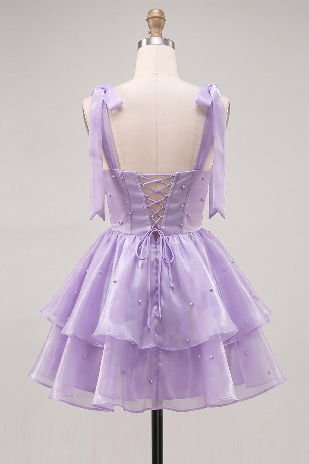 Lilac Pearl Mini Fairy Tale Tiered Homecoming Dress with Lace Up Back