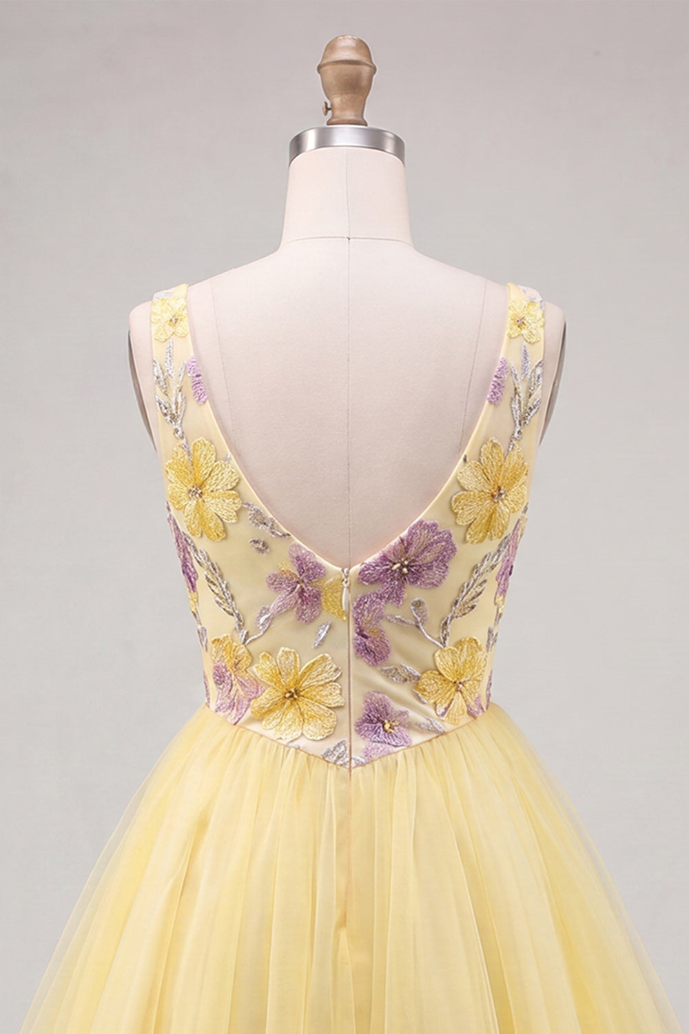 A-Line Yellow V-Neck Floral Sequins Homecoming Dress