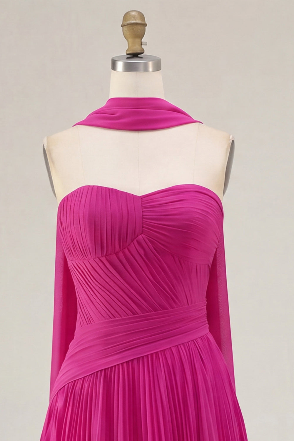 Yellow A-Line Strapless Ruched Pleated Homecoming Dress with Neck Scarf