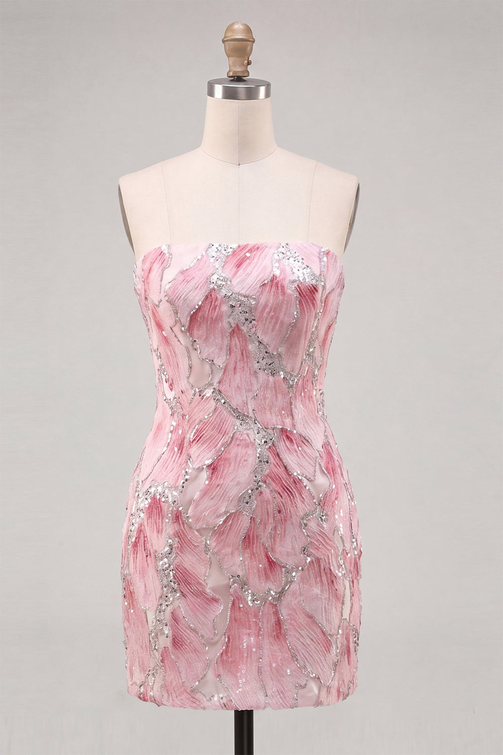 Strapless Pink Bodycon Sequins Short Homecoming Dress