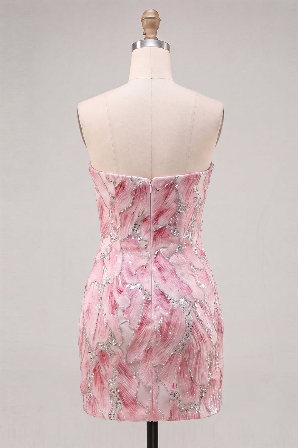 Strapless Pink Bodycon Sequins Short Homecoming Dress