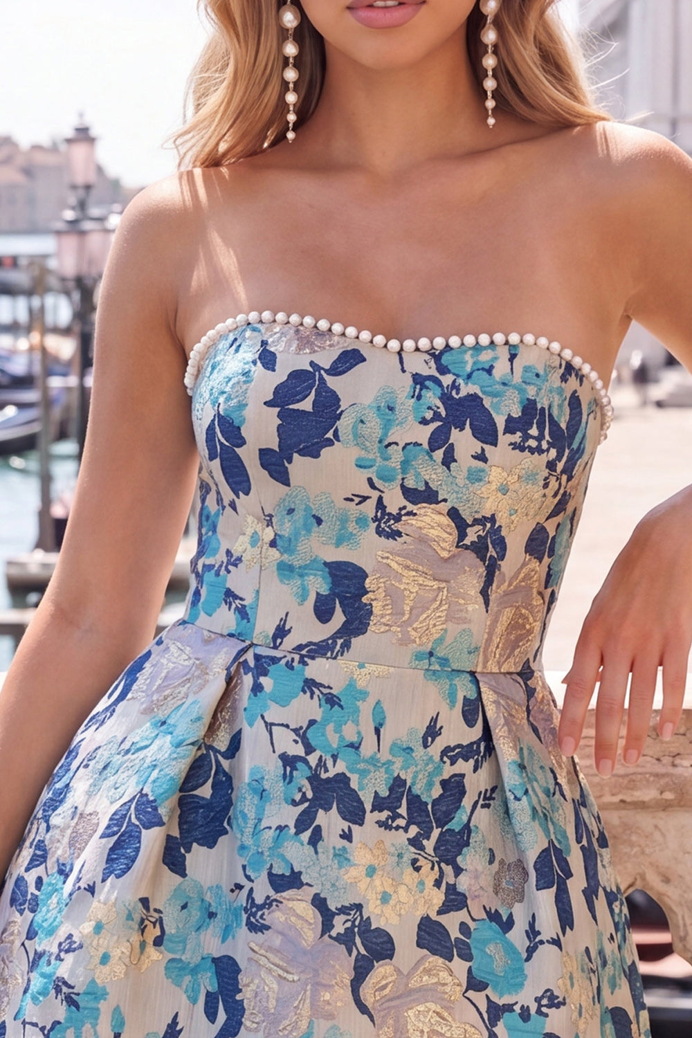 Sweetheart Pink Flower A-Line Jacquard Pearl Cocktail Dress with Bow