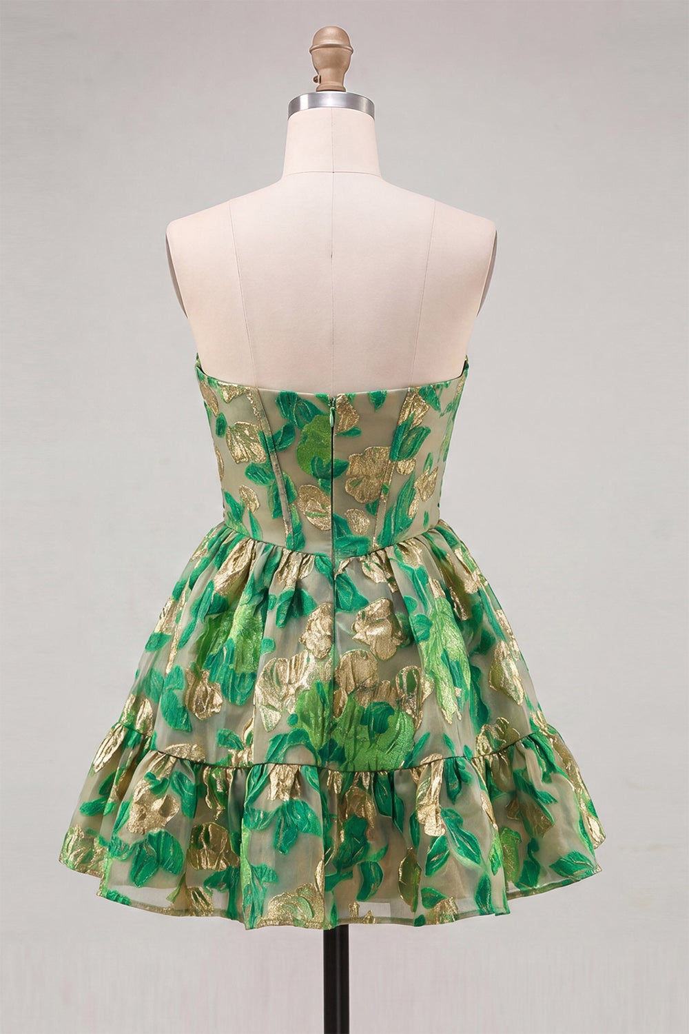 Green Sweetheart A-Line Corset Jacquard Homecoming Dress with Ruffles
