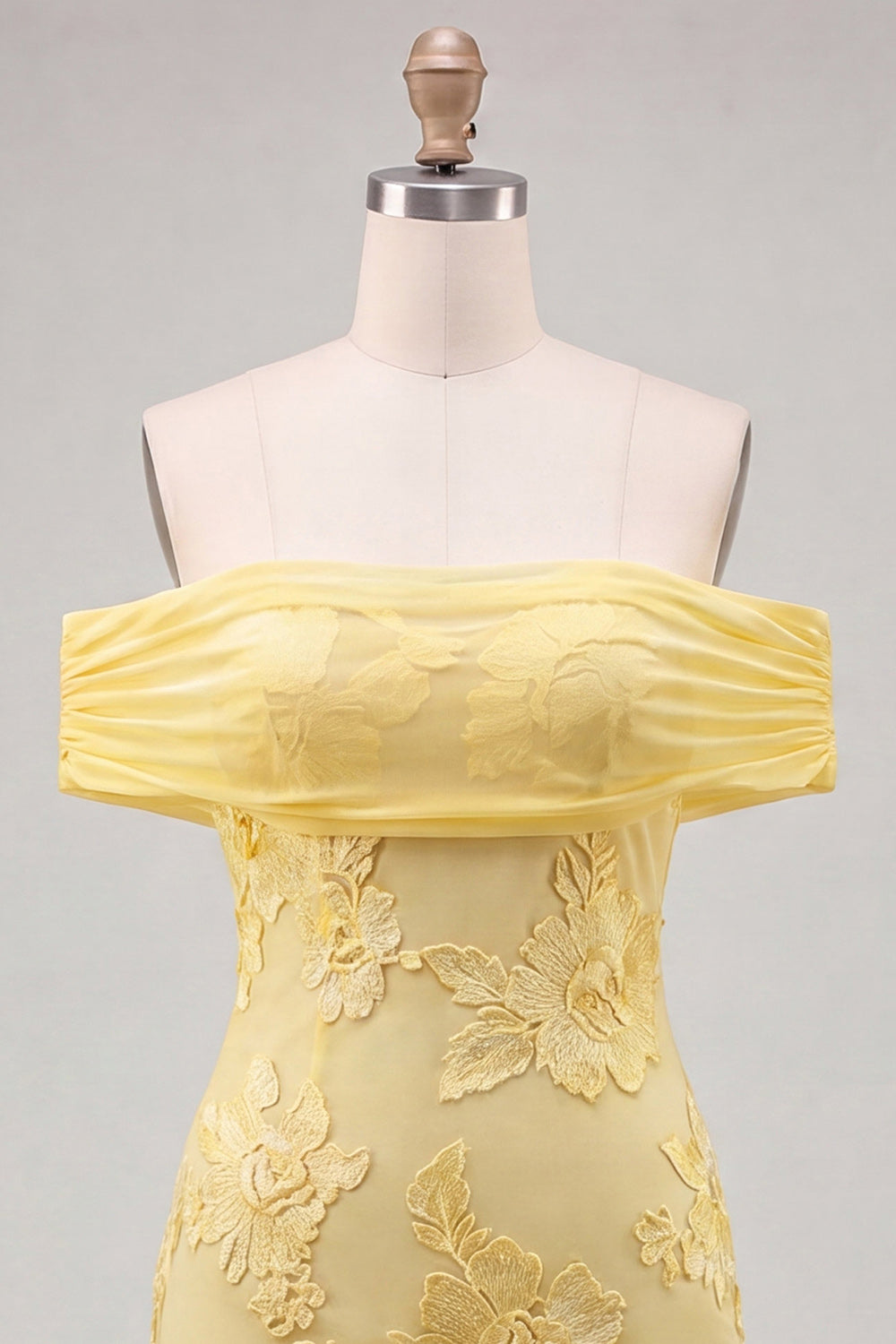 Off the Shoulder Yellow Floral Tight Homecoming Dress with Ruffles