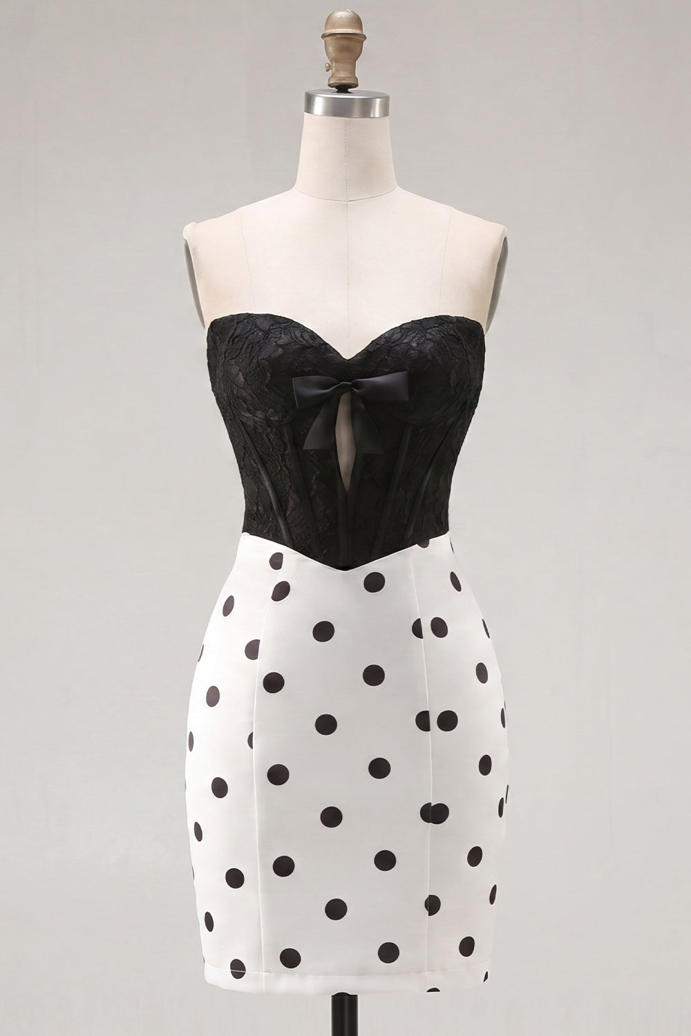 Black and White Sweetheart Bodycon Corset Key Hole Homecoming Dress with Bow