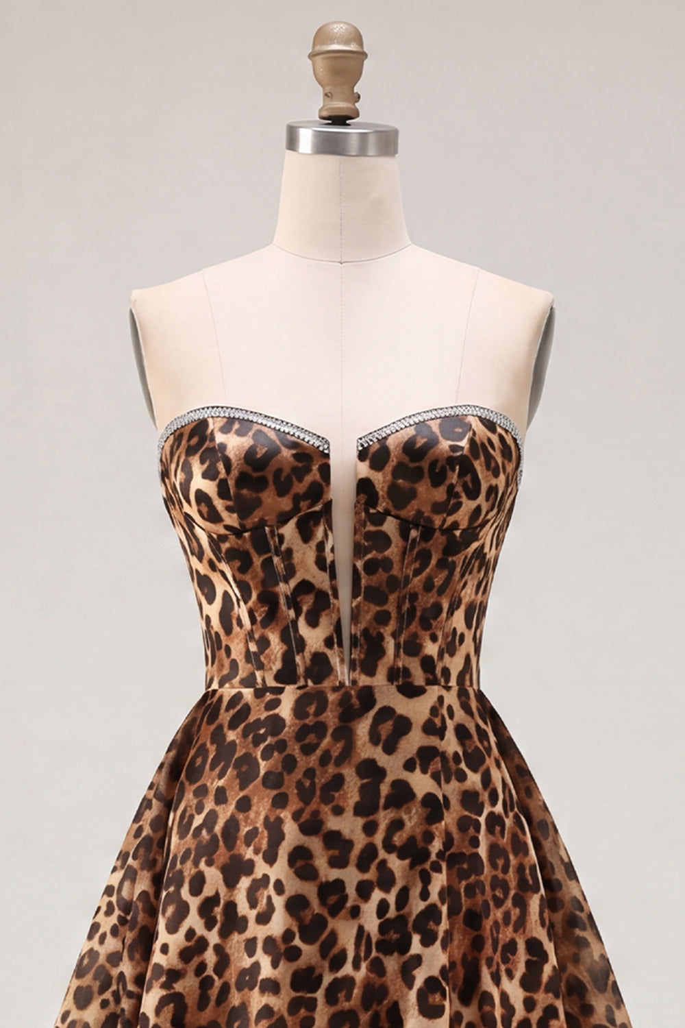 Brown Leopard A-Line Strapless Short Homecoming Dress with Beading