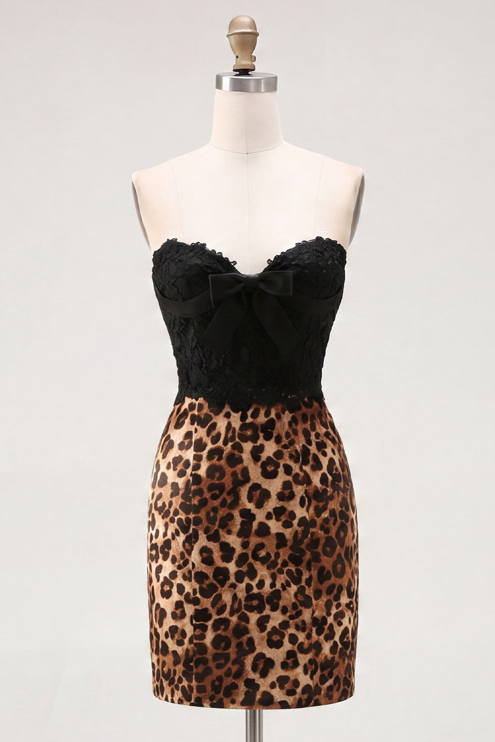 Black and Leopard Bodycon Sweetheart Short Homecoming Dress