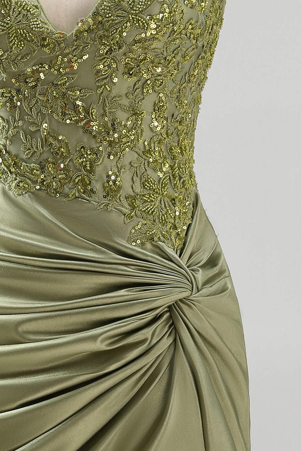 Army Green Halter Neck Ruched Floral Satin Bodycon Beaded Homecoming Dress