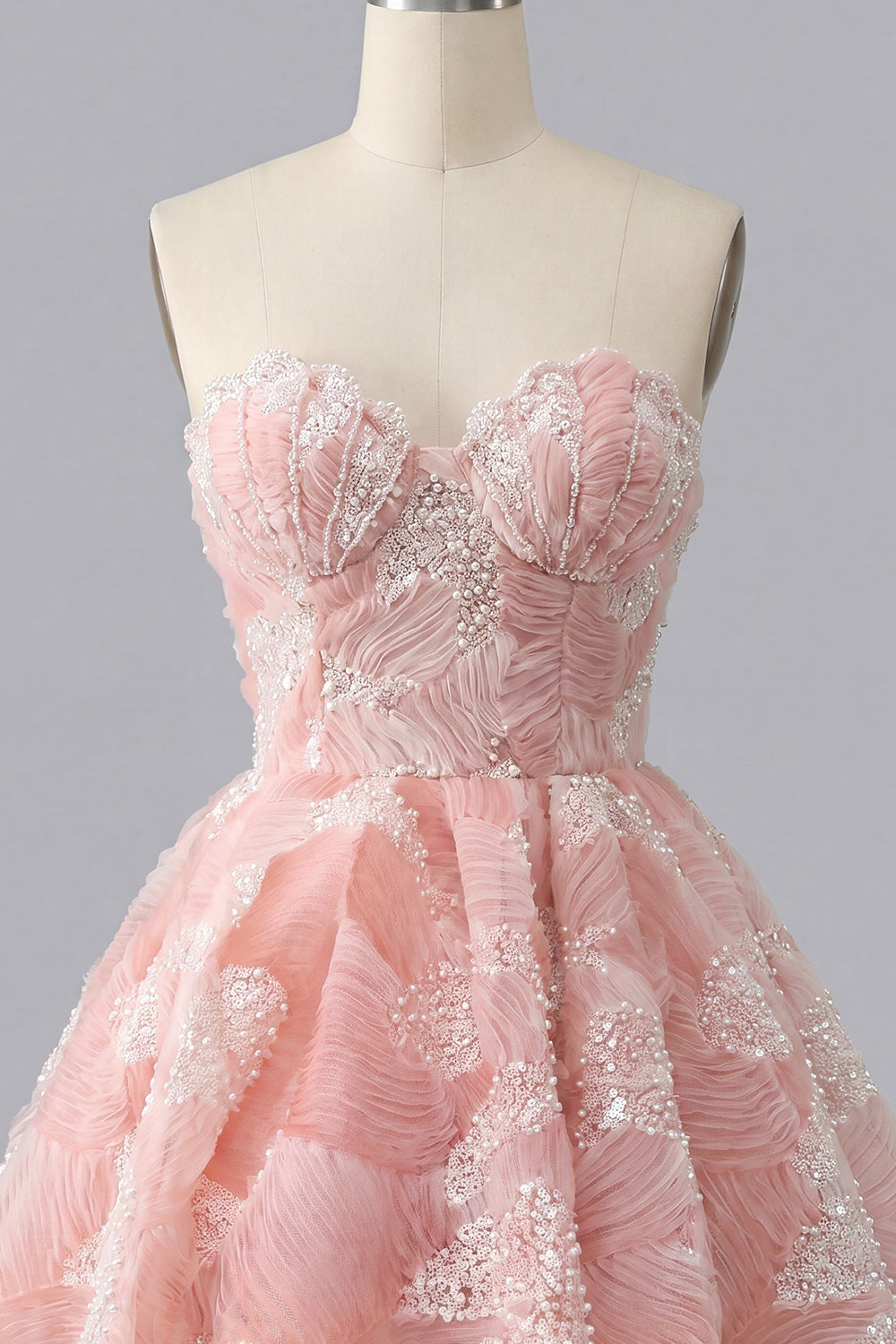 Dusty Blue A-Line Sweetheart Pearl Floral Short Homecoming Dress with Lace Up Back