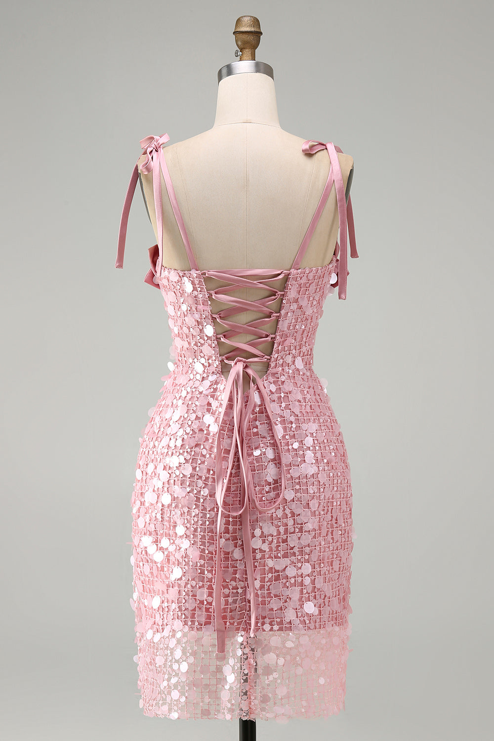 Bodycon Sheer Corset Ruched Sequins Bowed Straps Short Homecoming Dress