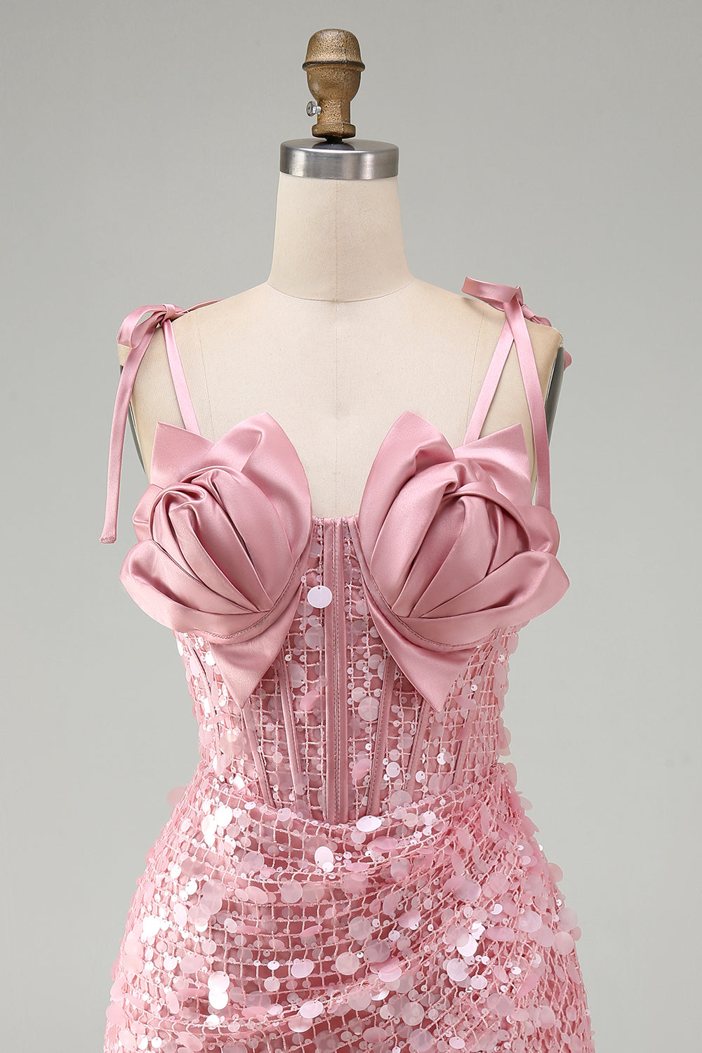 Bodycon Sheer Corset Ruched Sequins Bowed Straps Short Homecoming Dress