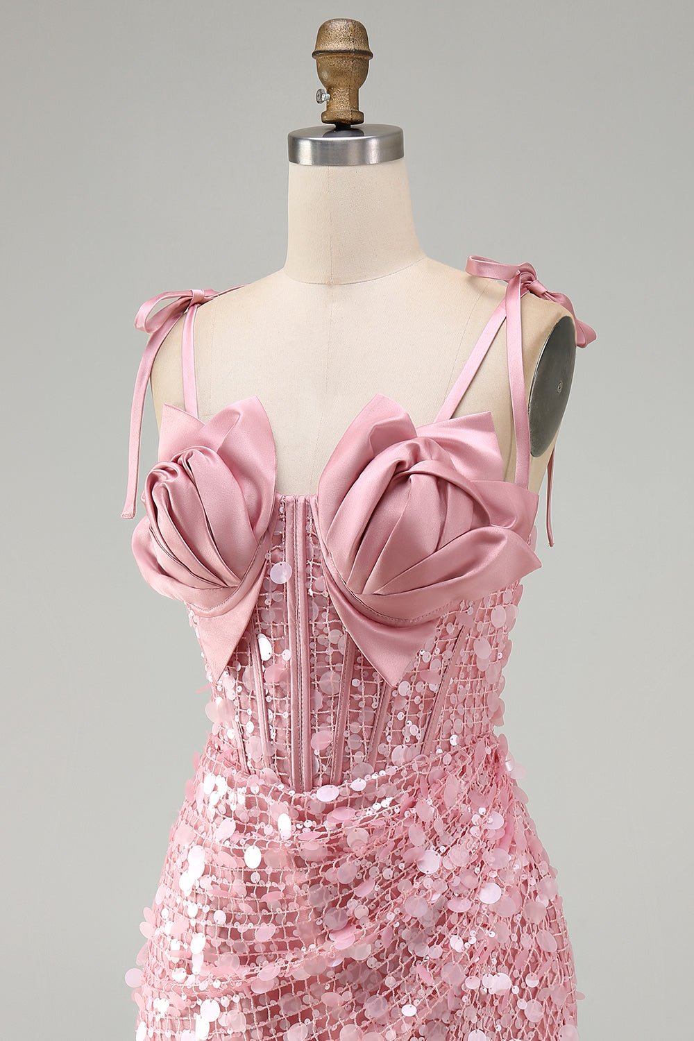 Bodycon Sheer Corset Ruched Sequins Bowed Straps Short Homecoming Dress