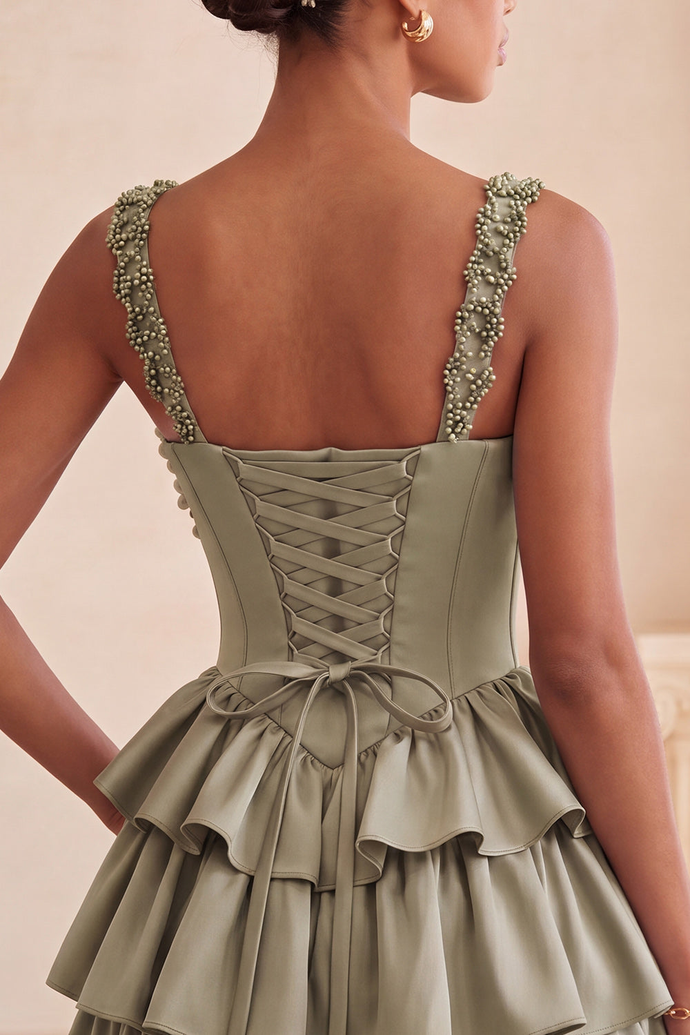 Light Purple A-Line Corset Tiered Lace Up Back Floral Homecoming Dress with Beading