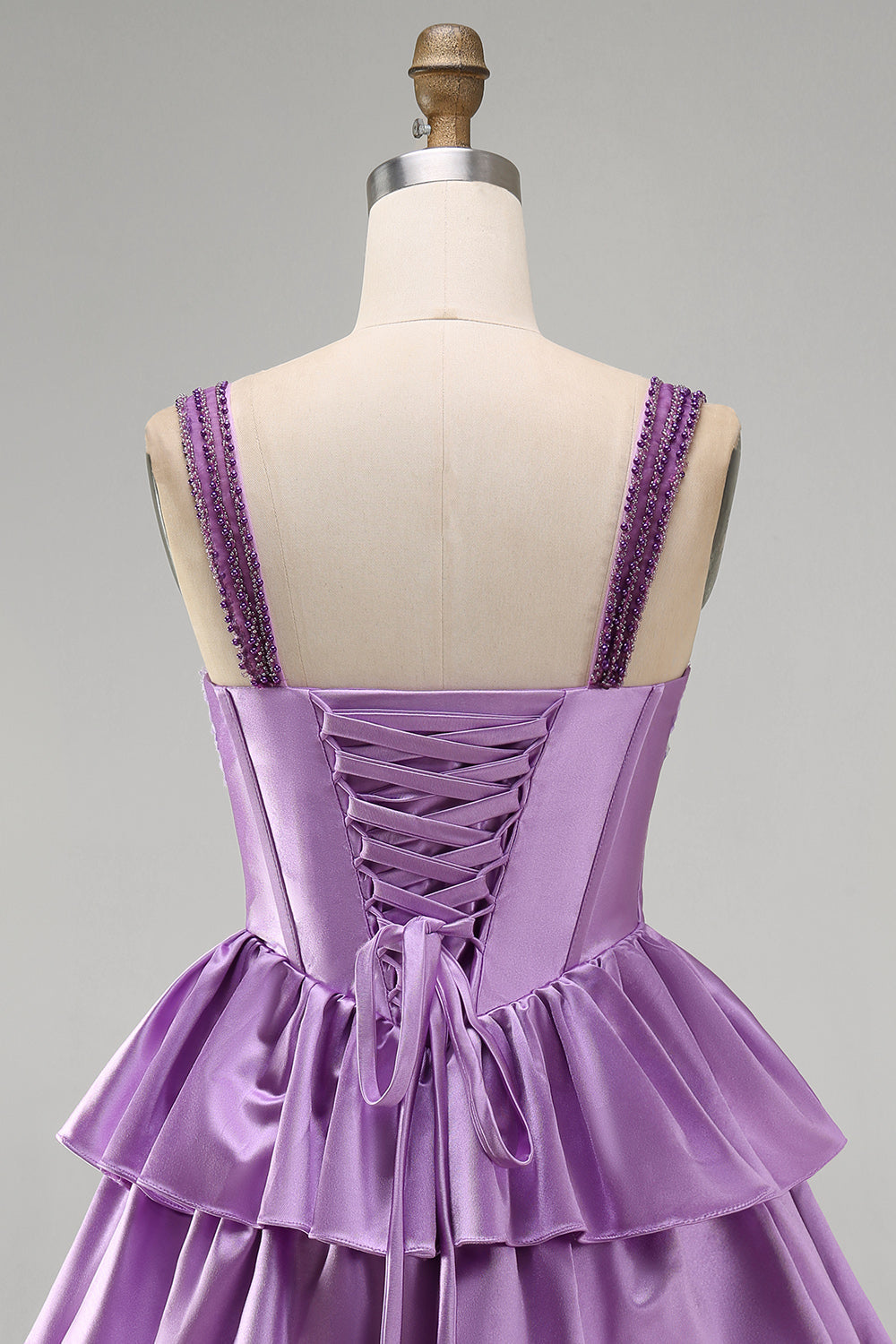 Light Purple A-Line Corset Tiered Lace Up Back Floral Homecoming Dress with Beading