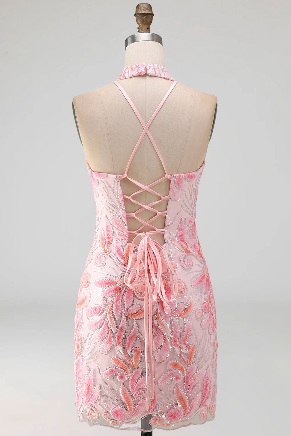 Bodycon Light Purple Halter Neck Sequins Lace Up Back Homecoming Dress