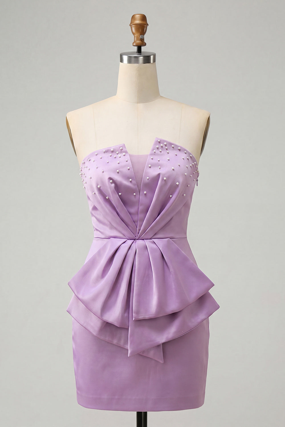Robe de bal de fin d'année moulante bustier violet clair avec perles et dos lacé