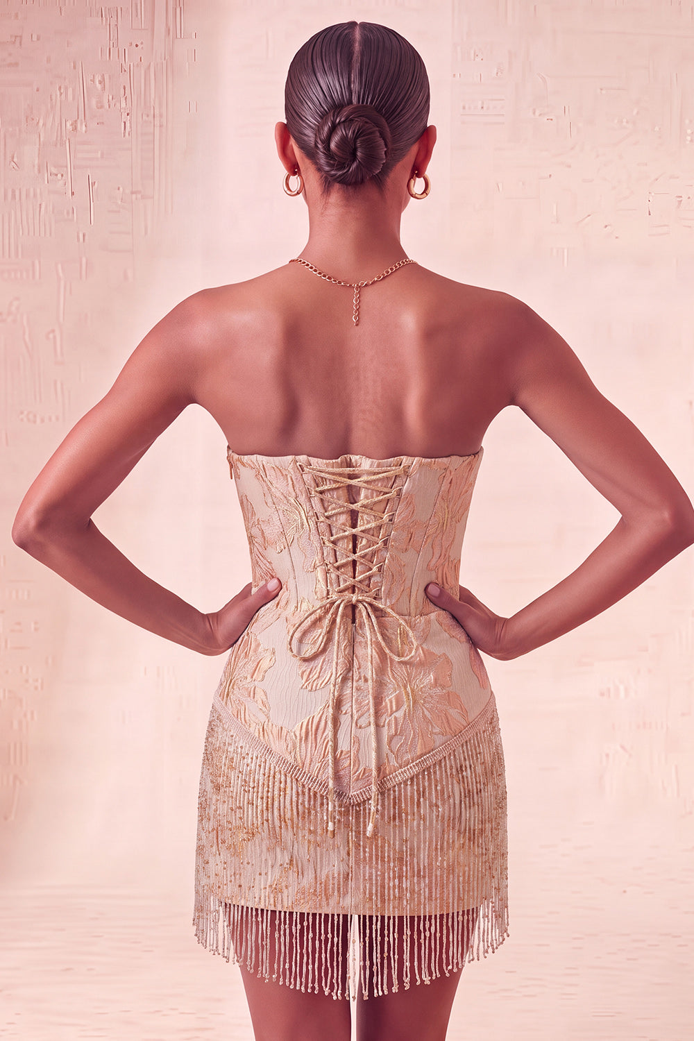 Lake Blue Sweetheart Corset Jacquard Lace Up Back Birthday Dress with Fringes