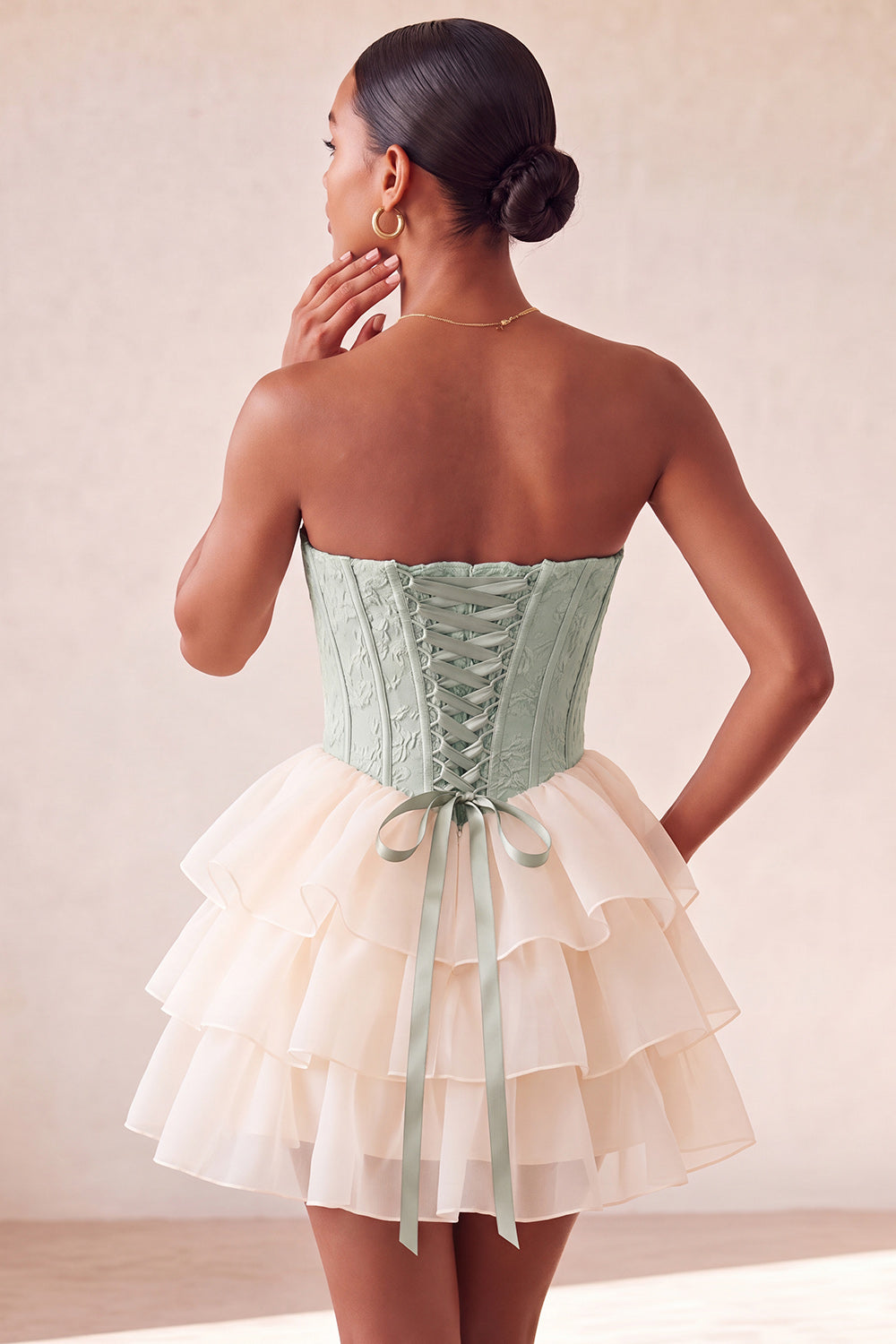 Pink Sweetheart A-Line Corset Jacquard Lace Up Back Tiered Homecoming Dress