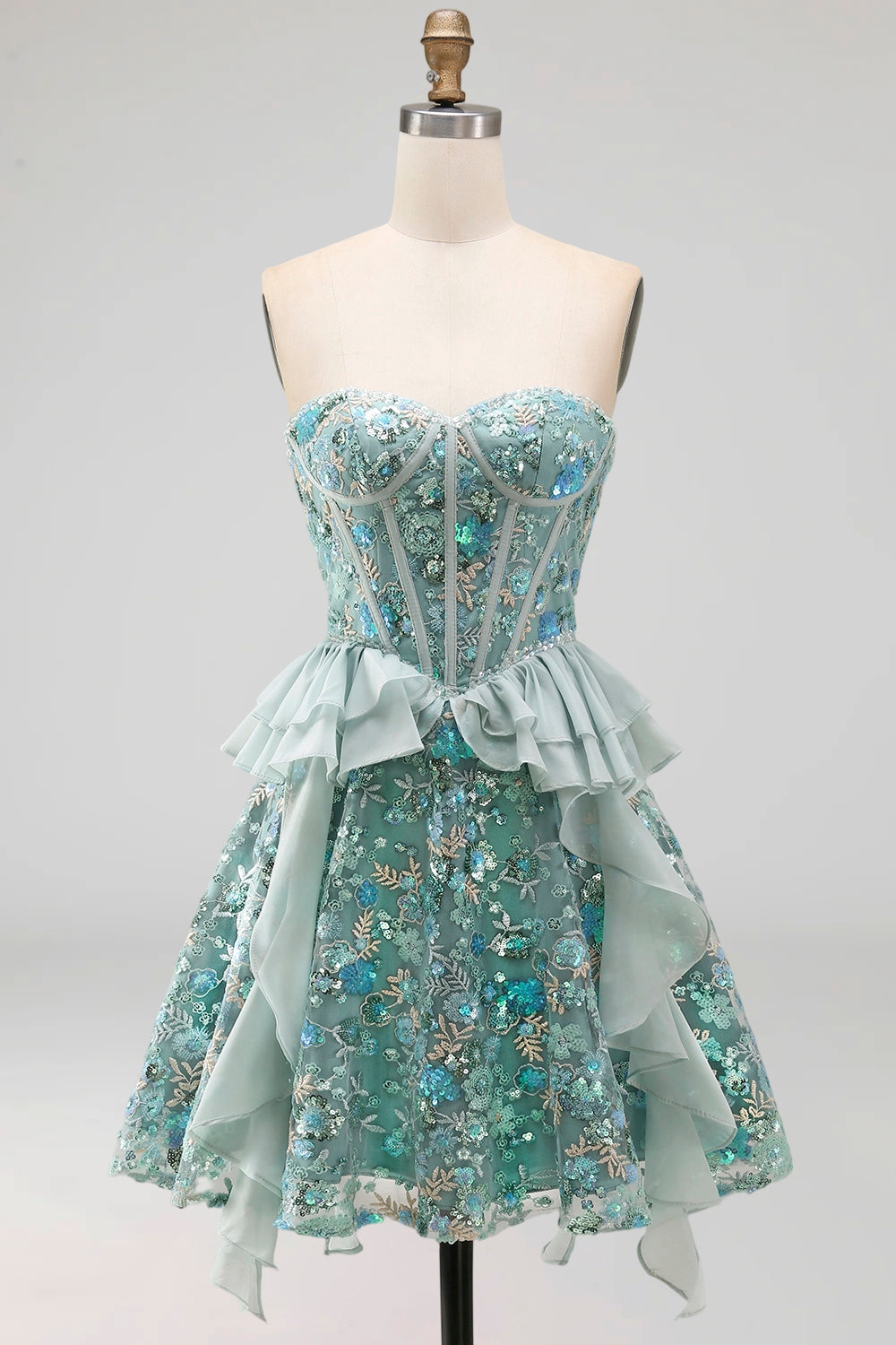 Sage Green Sweetheart Corset A-Line Short Homecoming Dress with Sequins