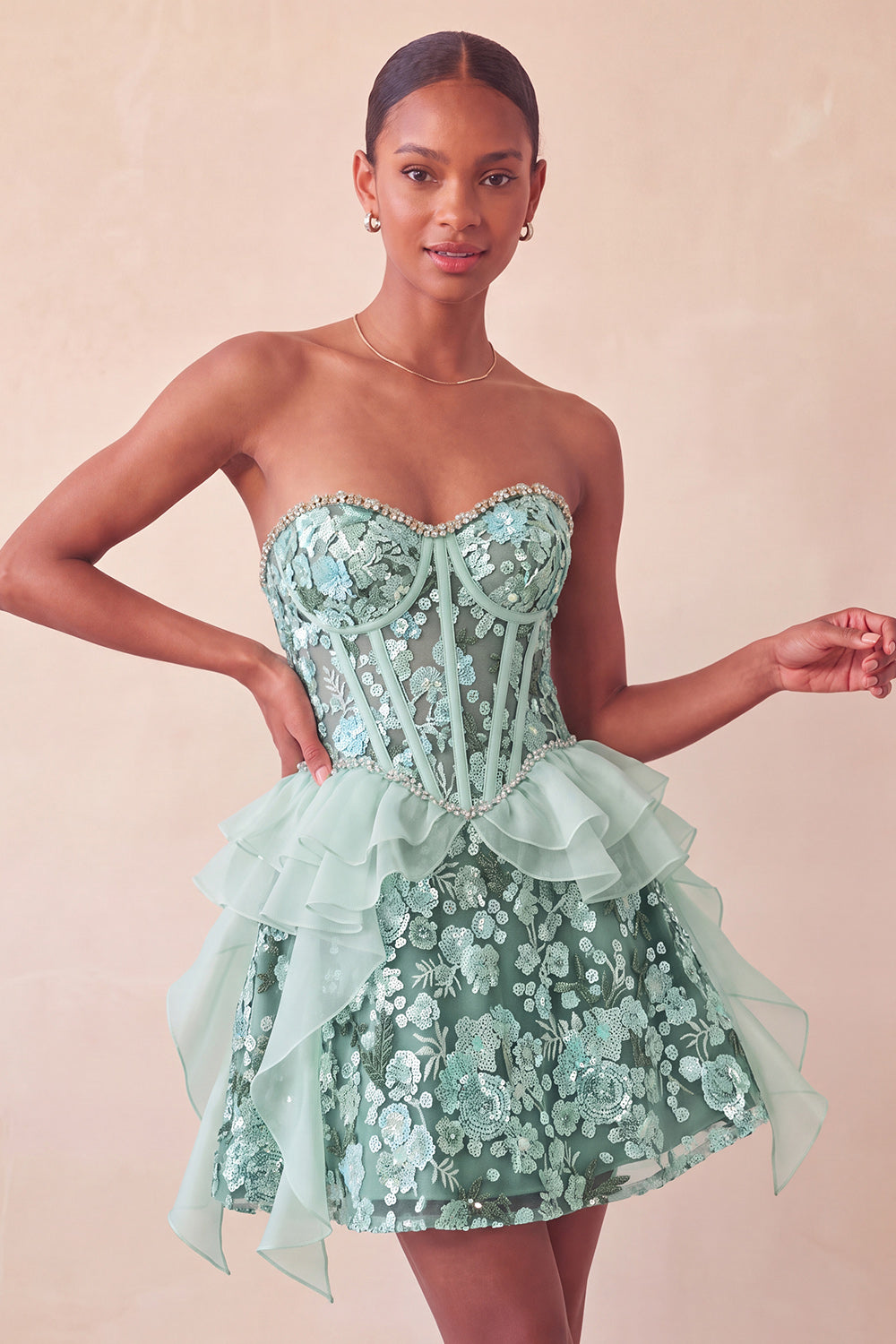 Sage Green Sweetheart Corset A-Line Short Homecoming Dress with Sequins
