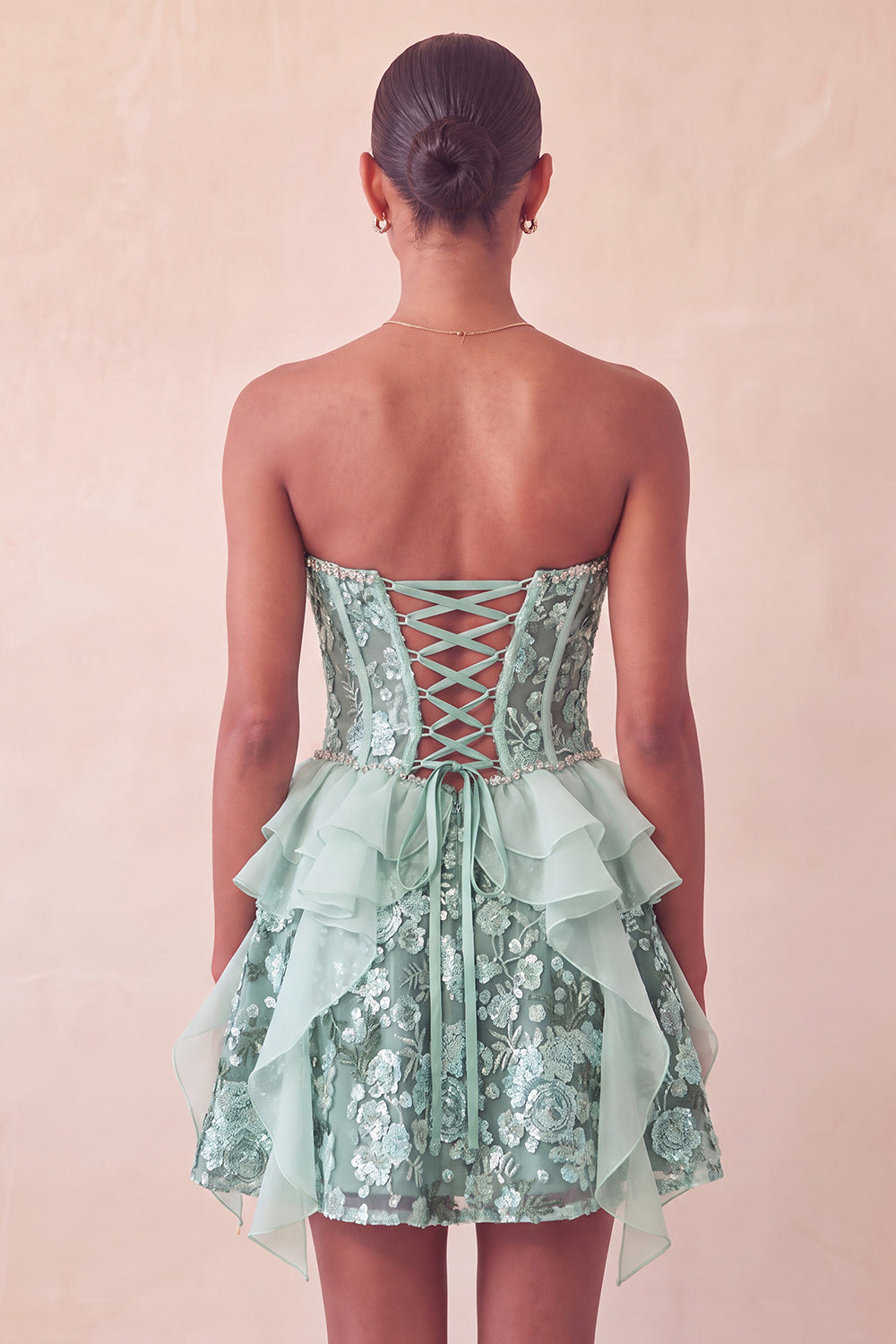 Sage Green Sweetheart Corset A-Line Short Homecoming Dress with Sequins