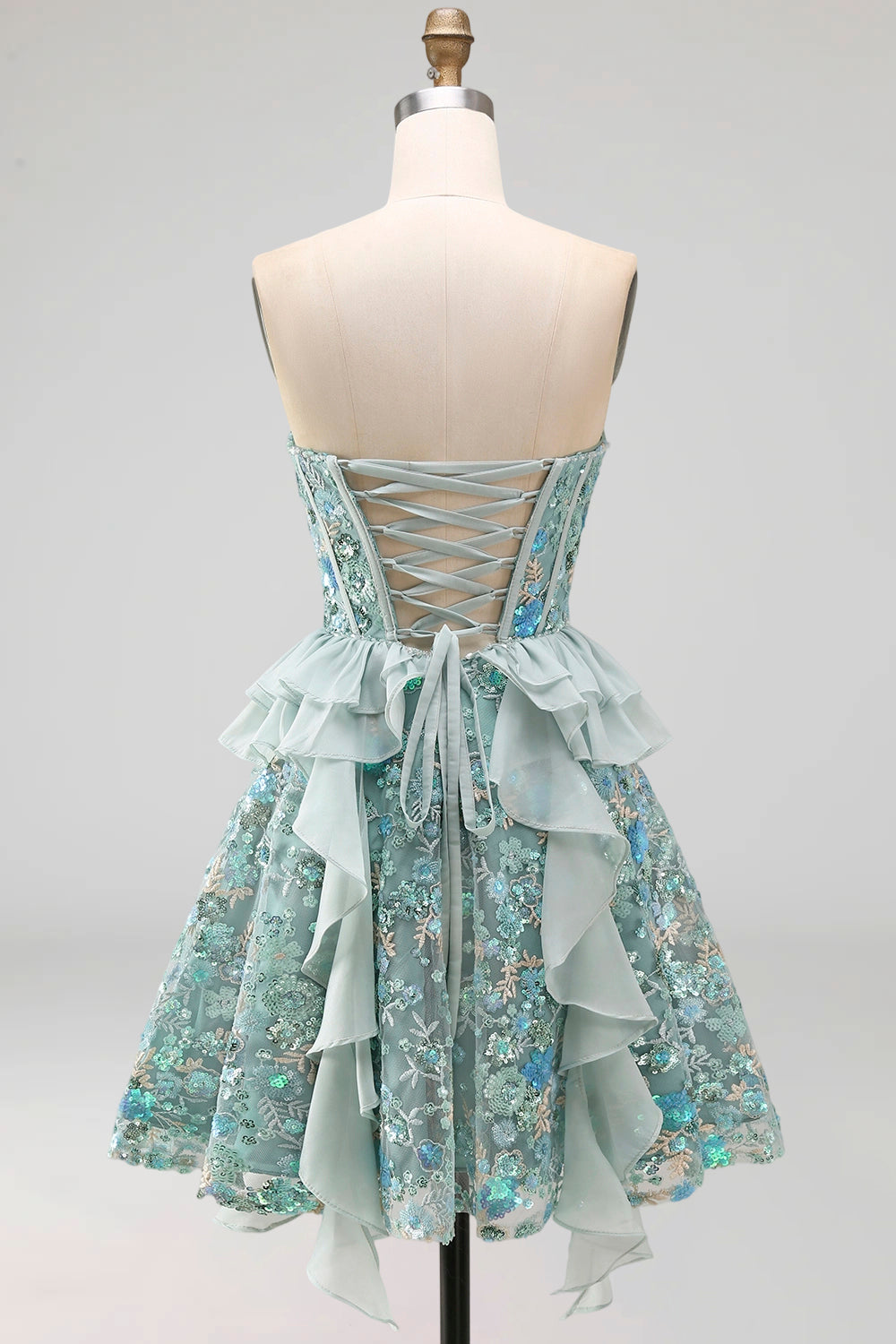 Sage Green Sweetheart Corset A-Line Short Homecoming Dress with Sequins