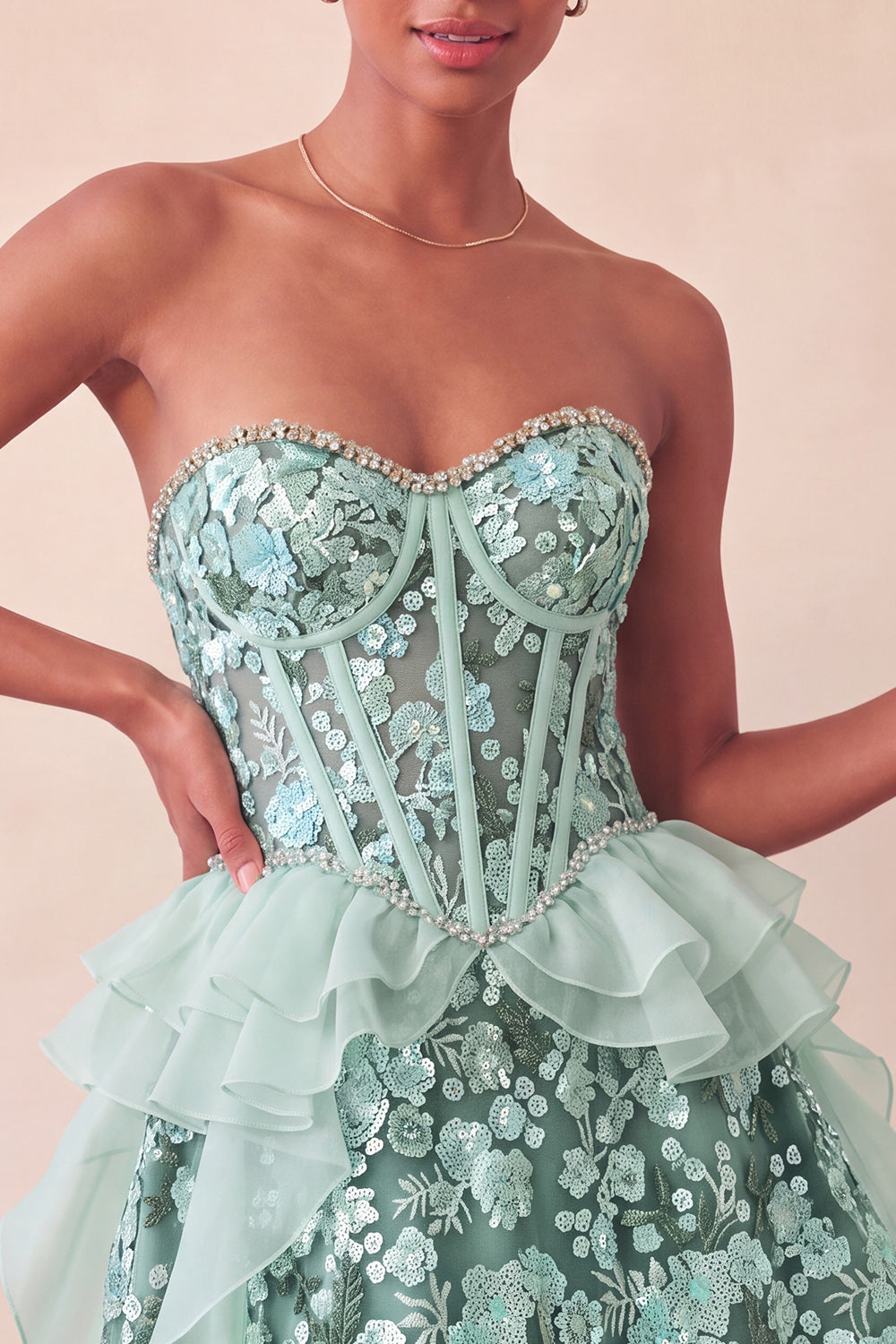 Sage Green Sweetheart Corset A-Line Short Homecoming Dress with Sequins