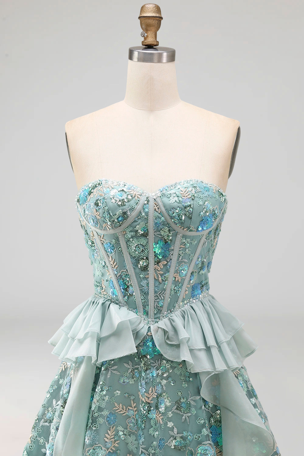 Sage Green Sweetheart Corset A-Line Short Homecoming Dress with Sequins