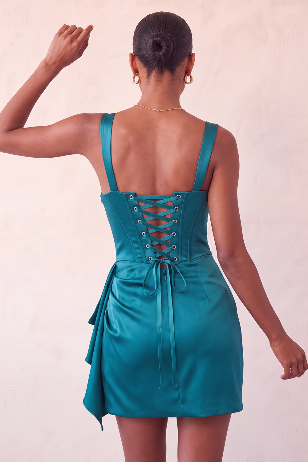 Bodycon Basque Waist Corset Lake Blue Ruched Homecoming Dress with Ruffles