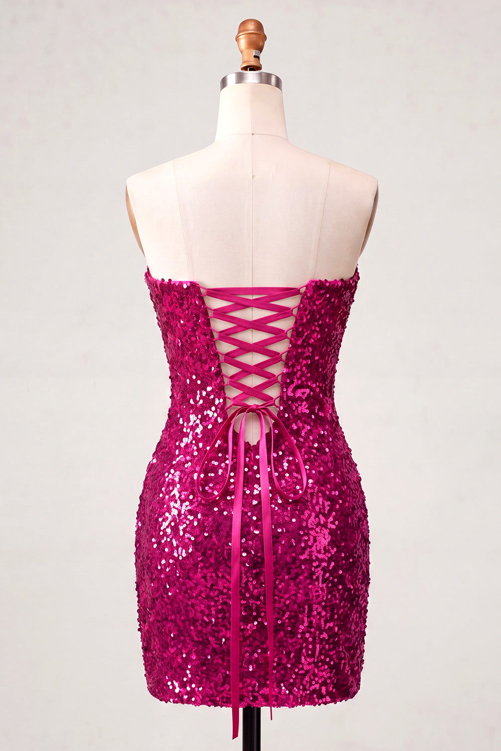 Sweetheart Fuchsia Keyhole Bodycon Sparkly Sequin Homecoming Dress with Slit