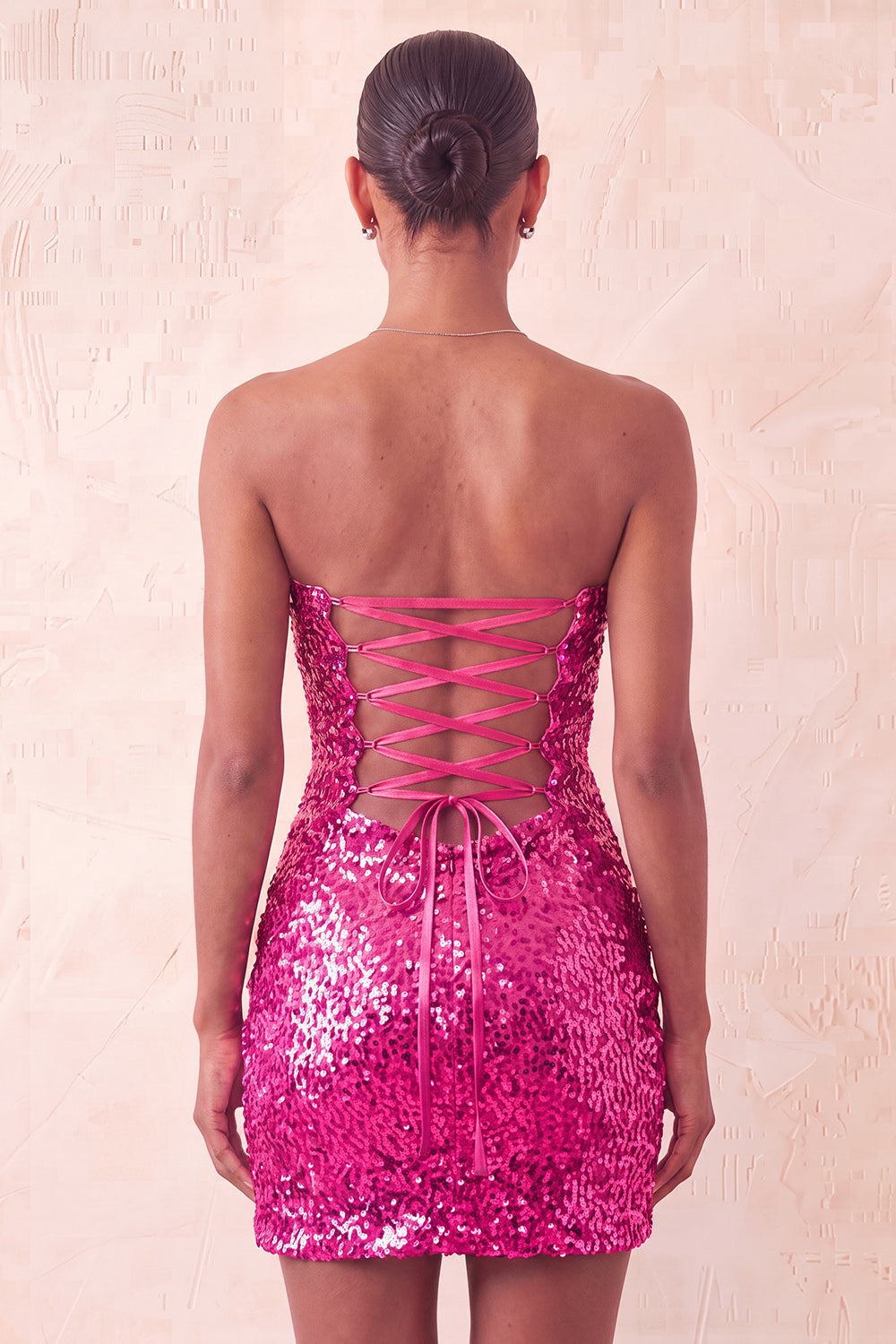 Sweetheart Fuchsia Keyhole Bodycon Sparkly Sequin Homecoming Dress with Slit