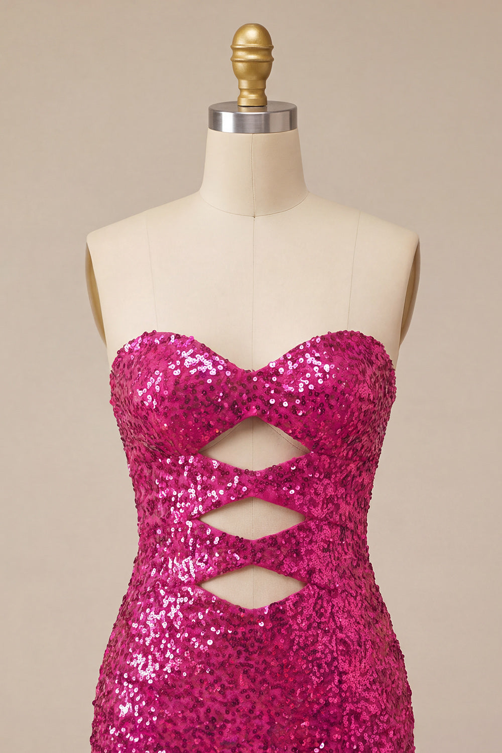 Sweetheart Fuchsia Keyhole Bodycon Sparkly Sequin Homecoming Dress with Slit