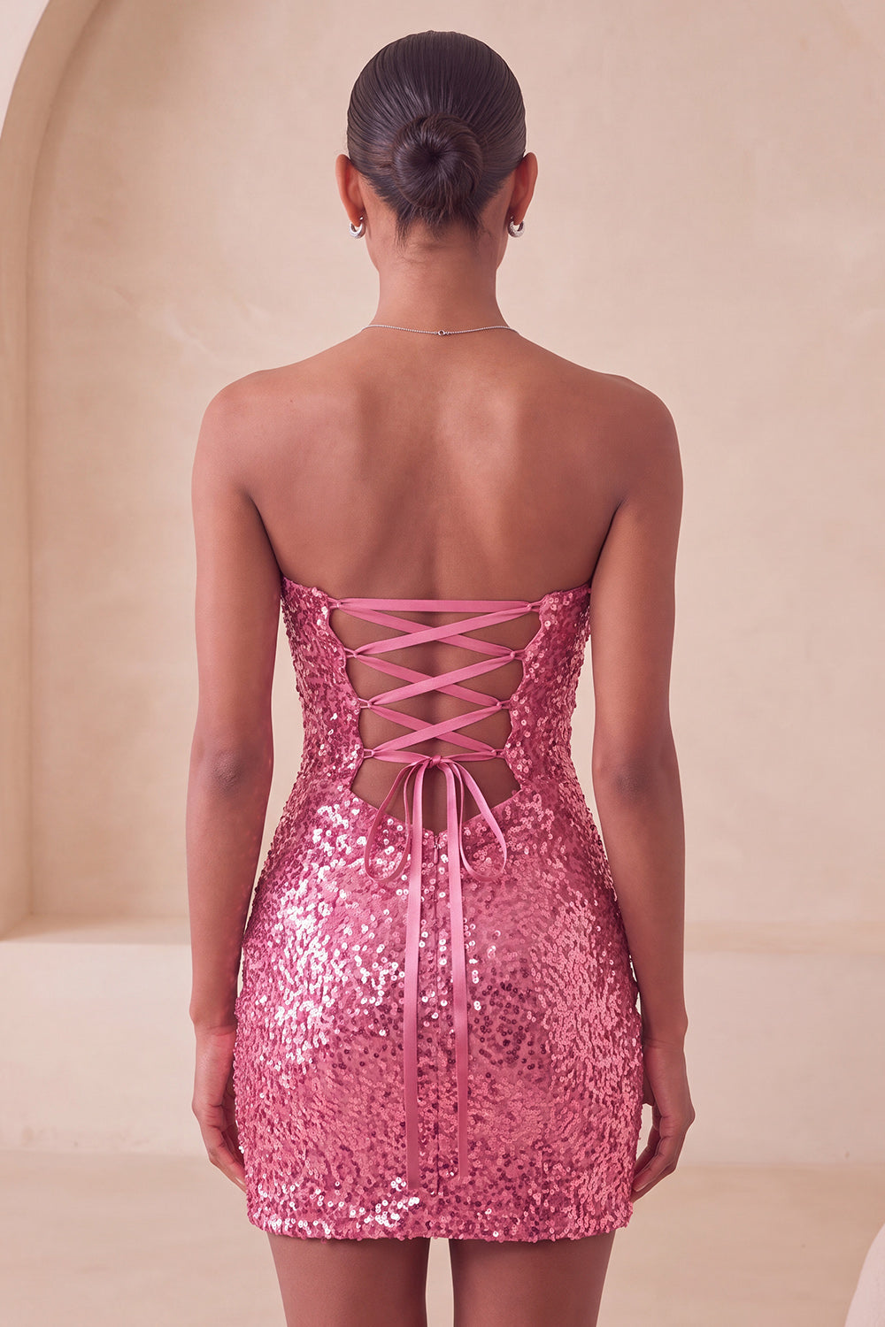 Sweetheart Fuchsia Keyhole Bodycon Sparkly Sequin Homecoming Dress with Slit