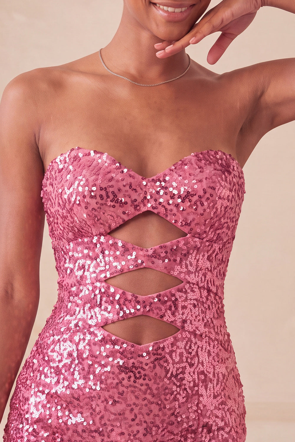 Sweetheart Fuchsia Keyhole Bodycon Sparkly Sequin Homecoming Dress with Slit