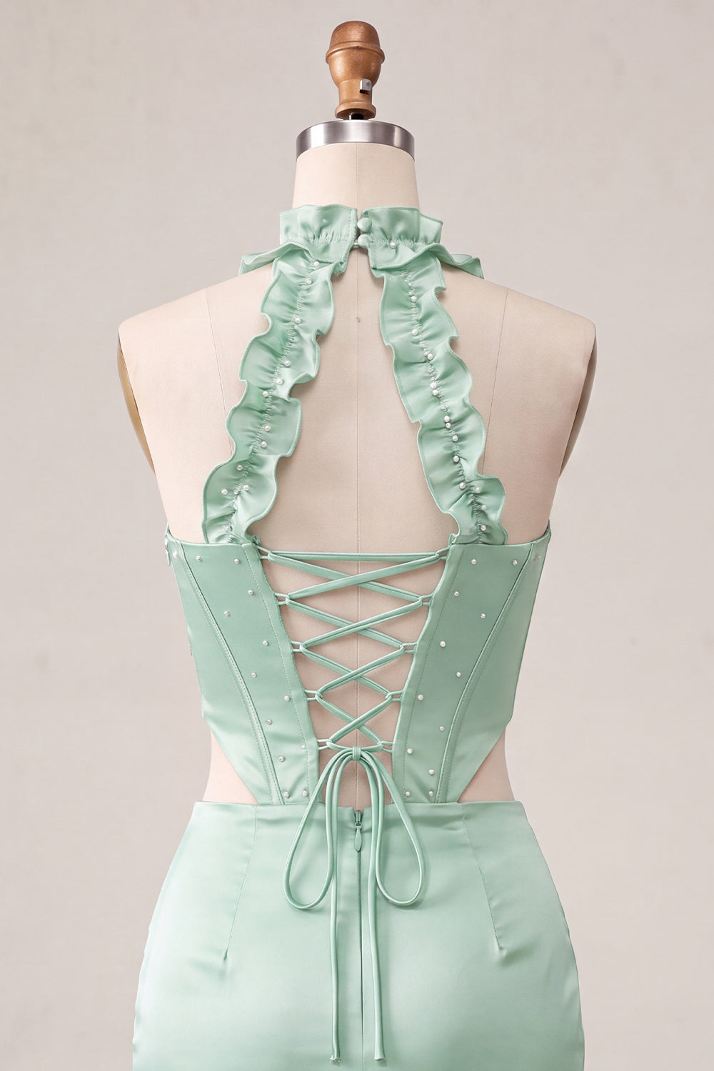 Halter Corset Bodycon Mint Green Ruched Short Homecoming Dress with Slit