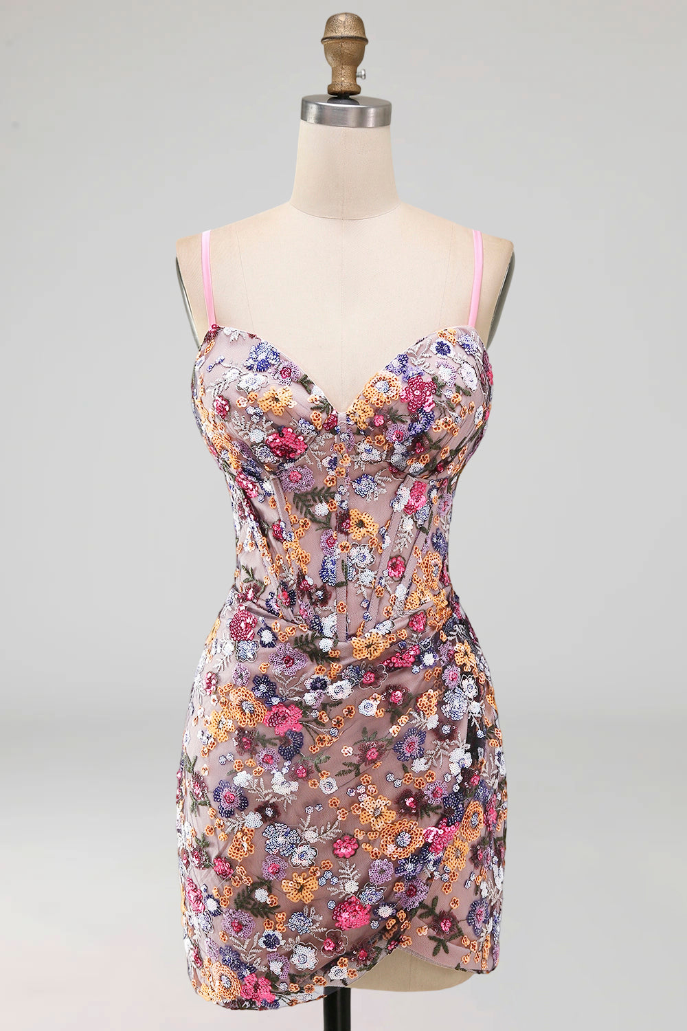 Pink Corset Bodycon Ruched Short Homecoming Dress with Sequins