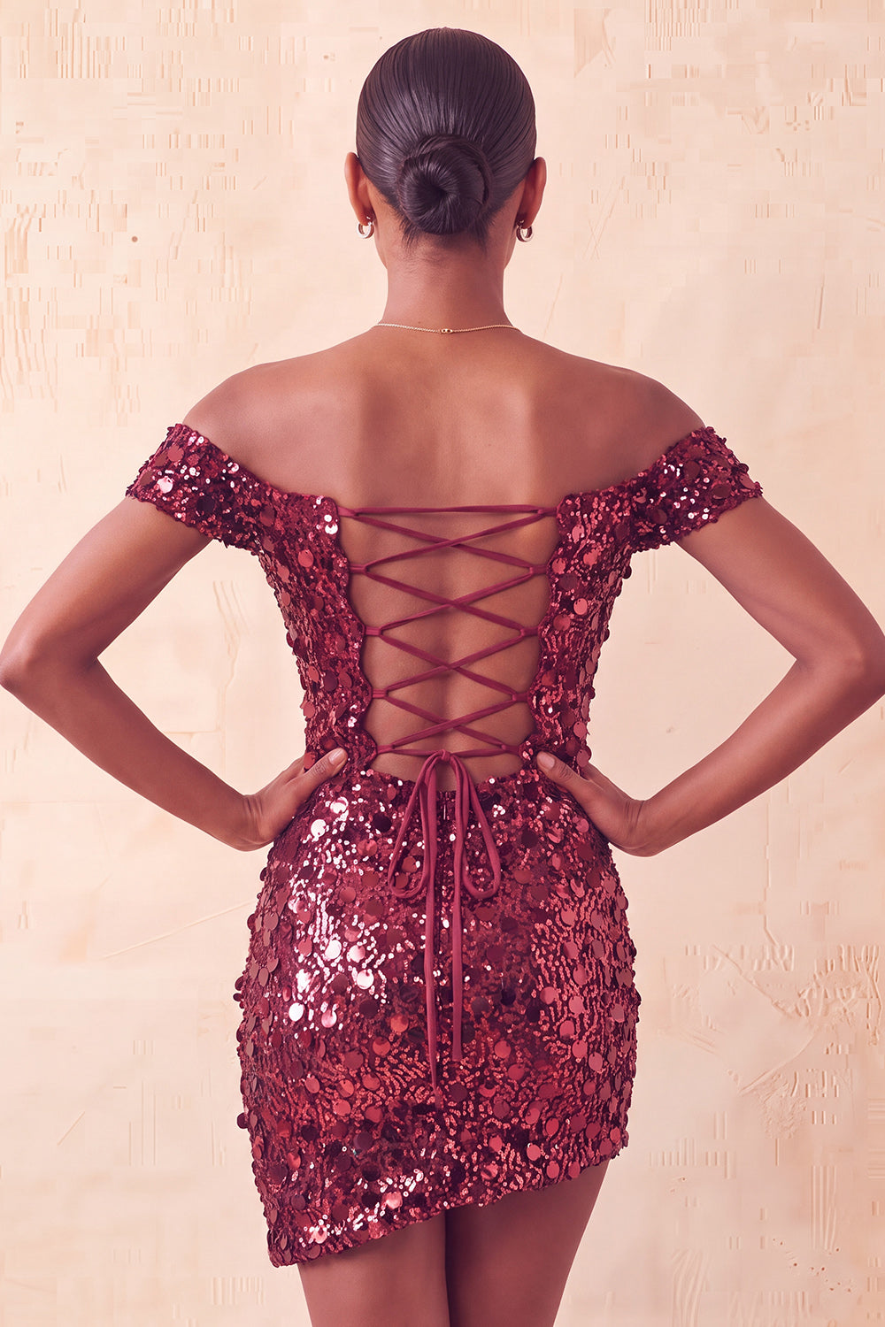 Sparkly Champagne Off The Shoulder Bodycon Homecoming Dress with Sequins
