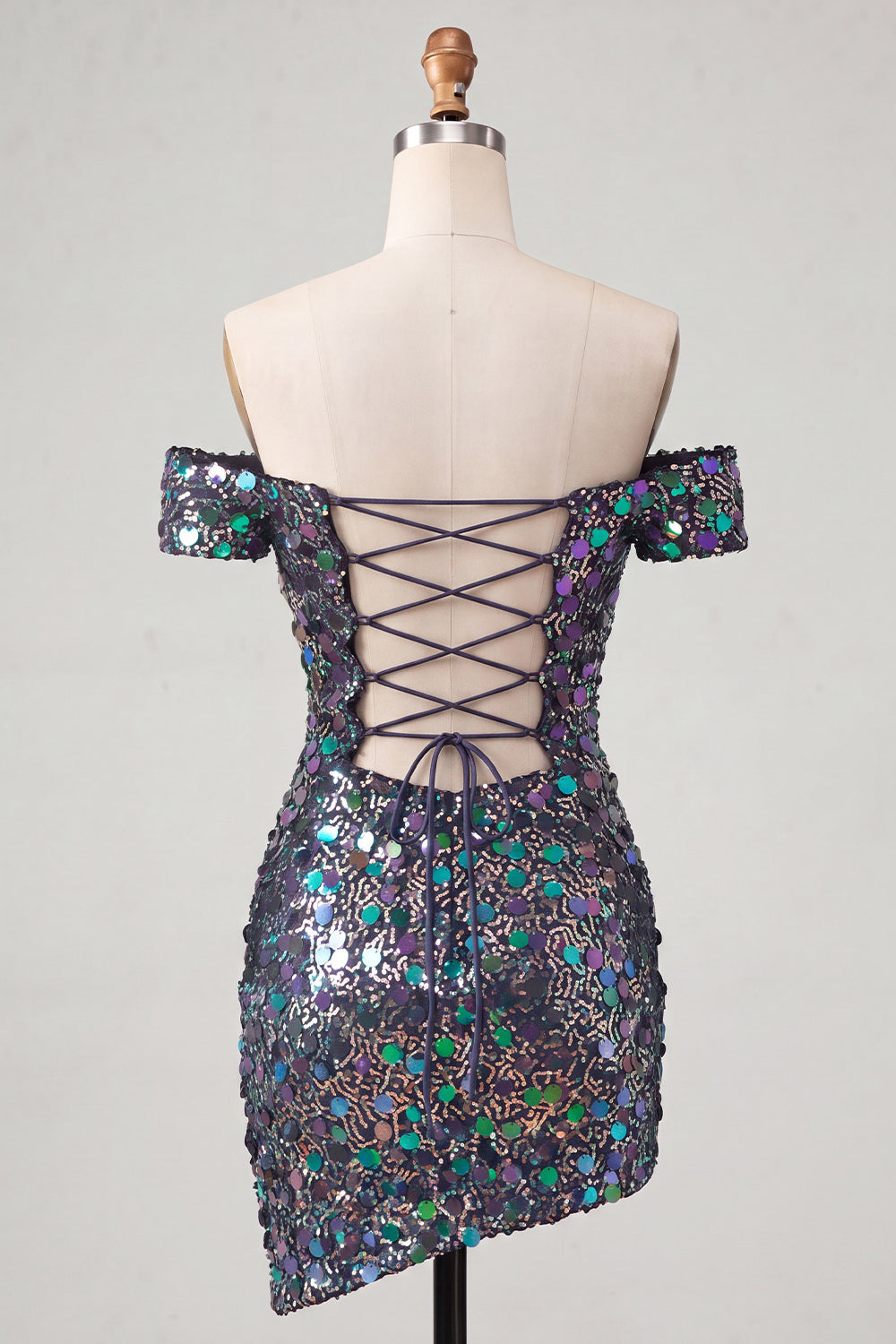 Sparkly Champagne Off The Shoulder Bodycon Homecoming Dress with Sequins