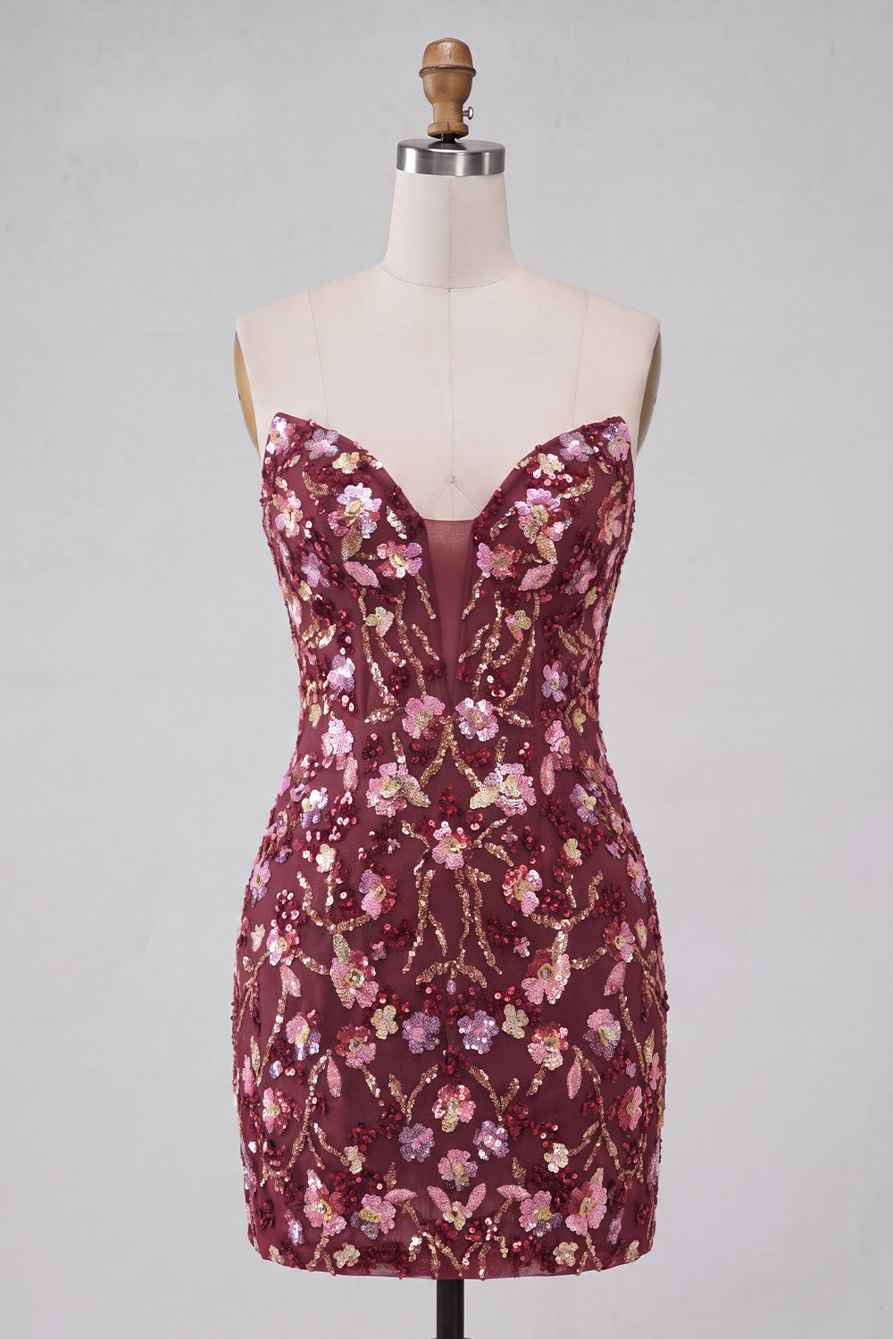 Pink Sweetheart Bodycon Sequin Homecoming Dress with Lace-Up Back