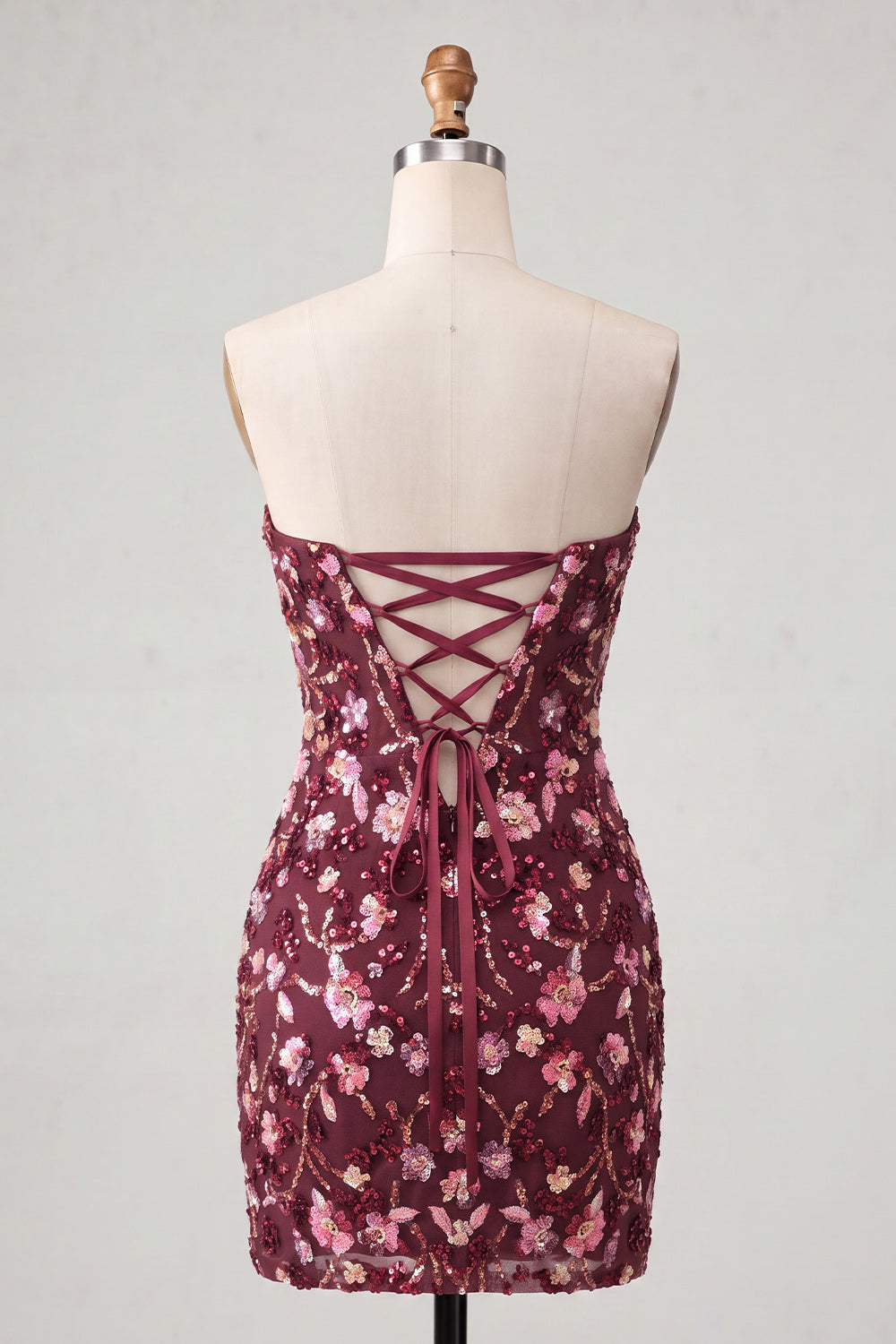 Pink Sweetheart Bodycon Sequin Homecoming Dress with Lace-Up Back