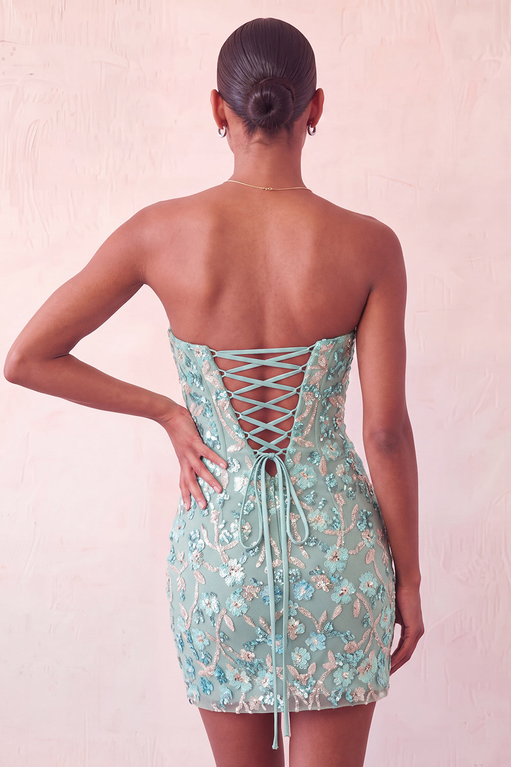 Pink Sweetheart Bodycon Sequin Homecoming Dress with Lace-Up Back