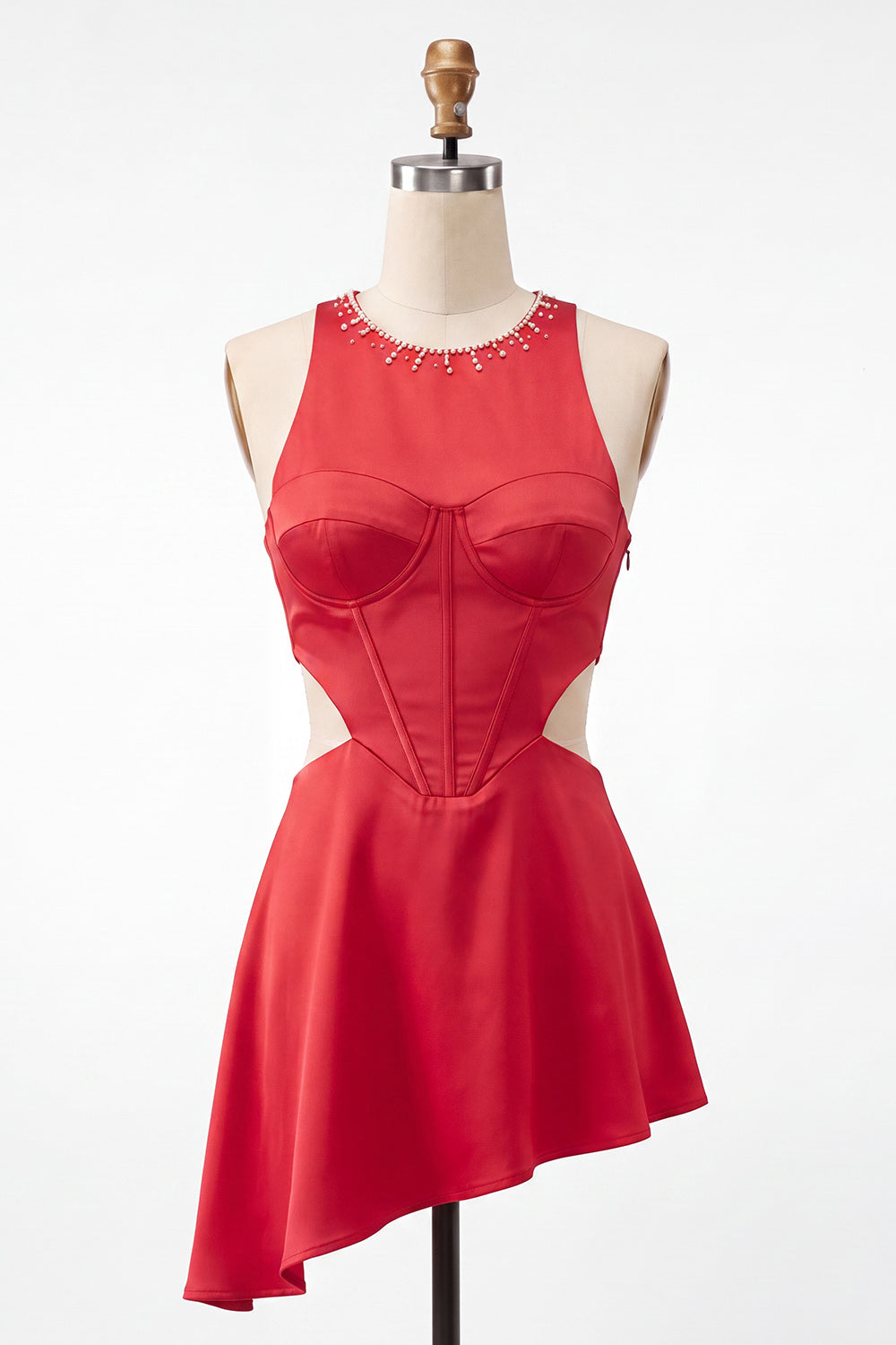 Robe de bal courte noire évasée à découpes et corset