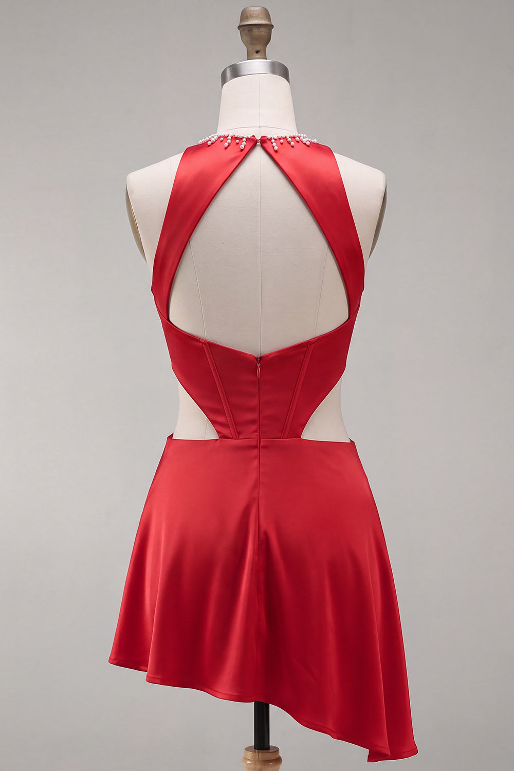 Robe de bal courte noire évasée à découpes et corset