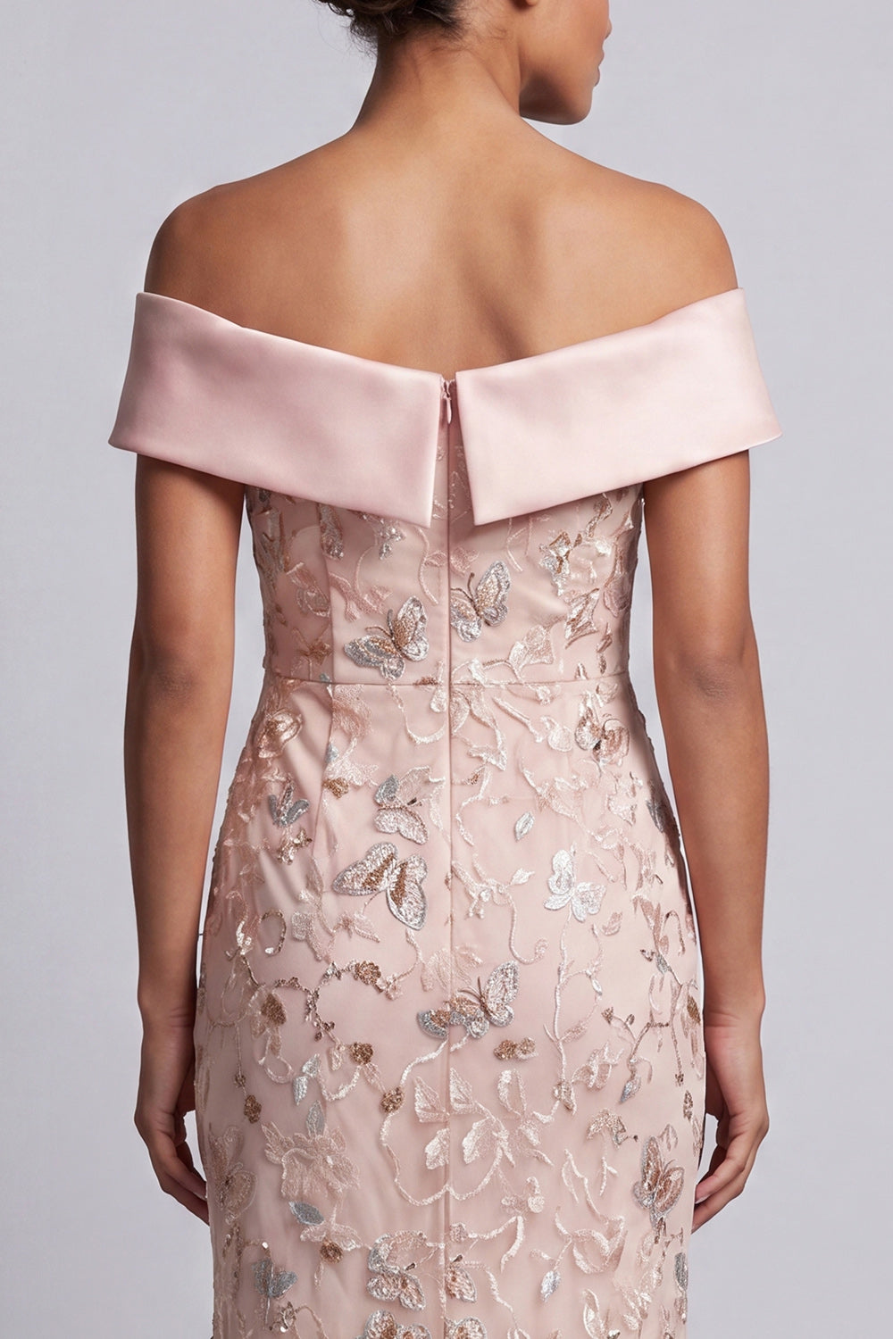 Robe Midi Sirène Perléé Épaules Dénudées Blush pour Mère de la Mariée